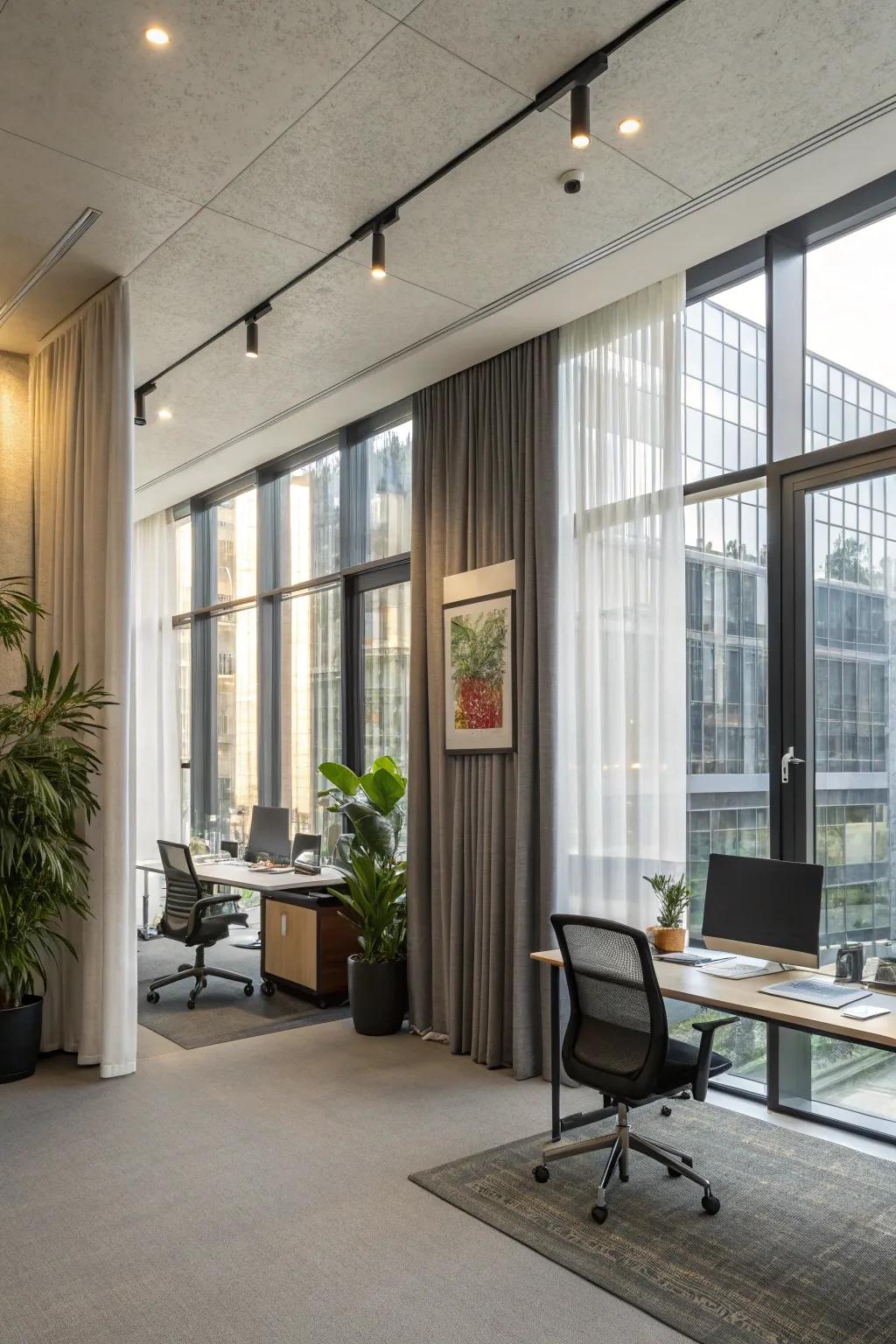 Separate drape sections offer adaptability in managing illumination and privacy.