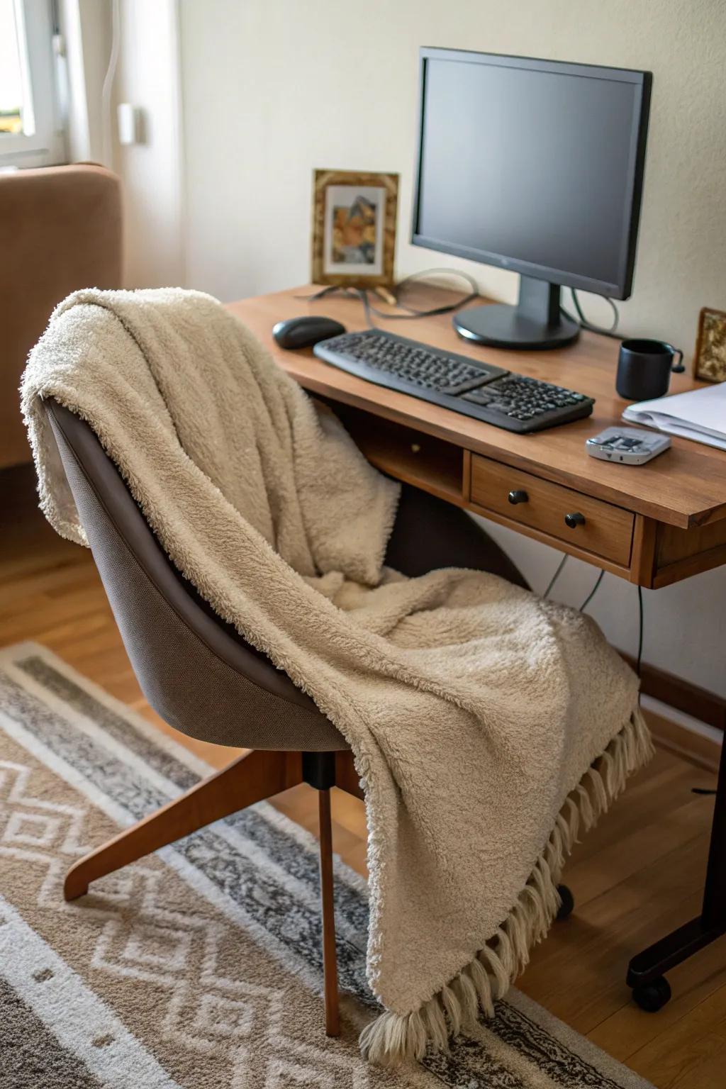 Textiles create a cozy and inviting workspace.