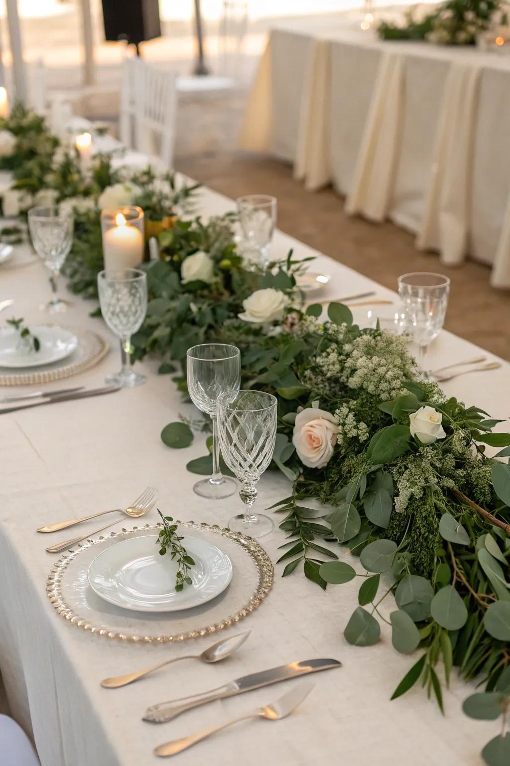 Greenery garlands bring a fresh and organic feel to the table.