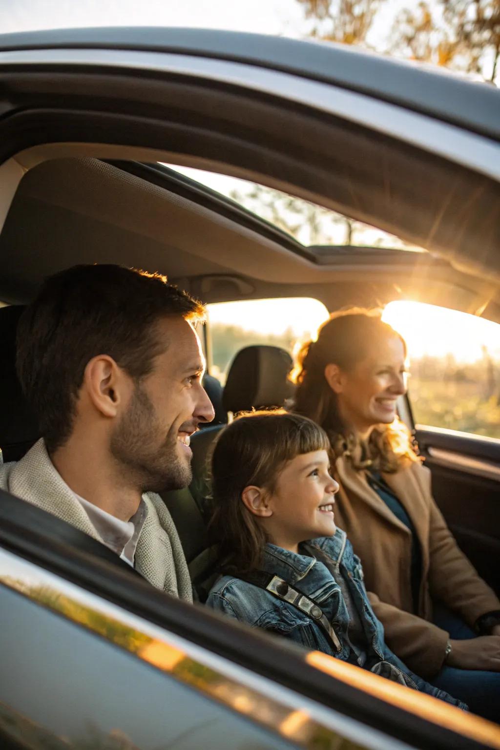 Within the automobile, immortalize the snugness and connection of your family.