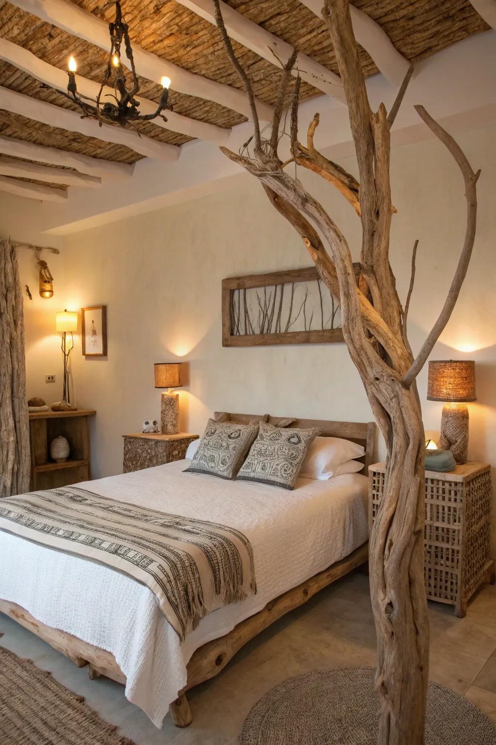 The ocean's natural beauty is brought inside by driftwood accents.