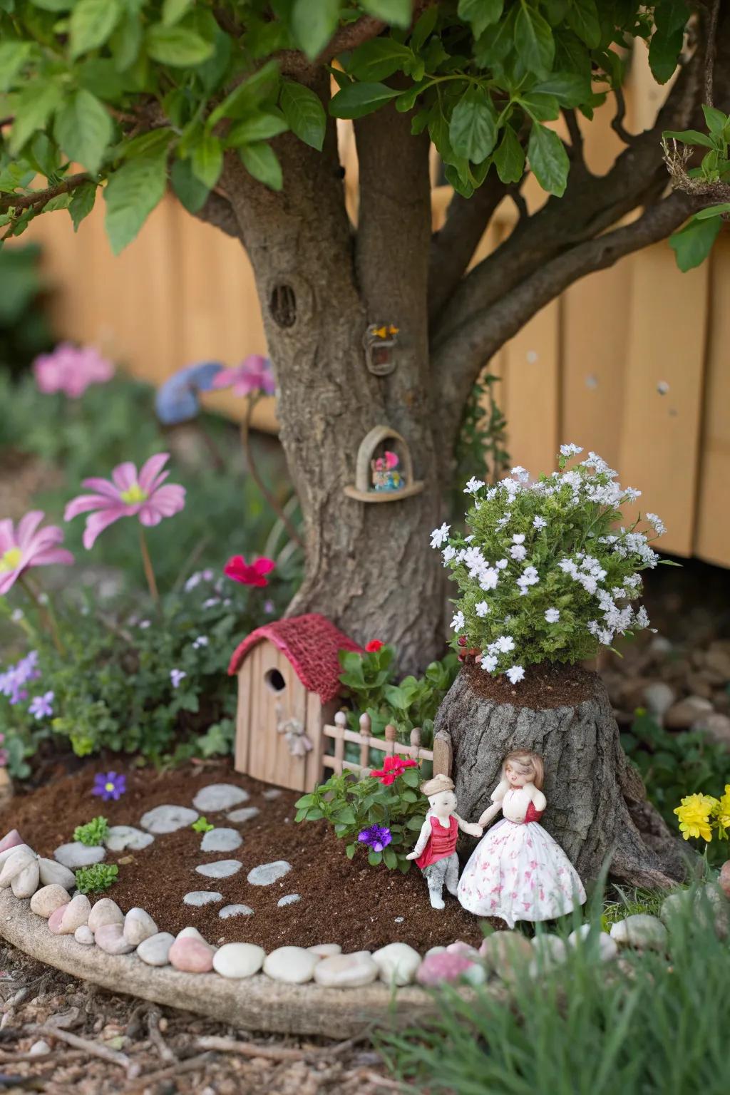 An ethereal garden channels enchanting wonder to the base of this tree.