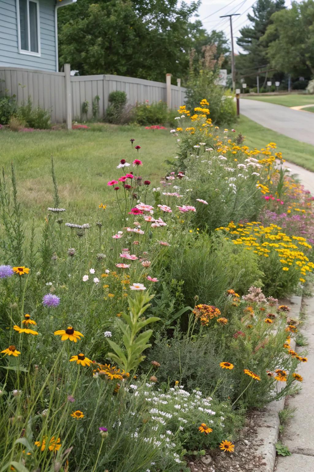 A vibrant wildflower patch adding natural beauty to a corner.