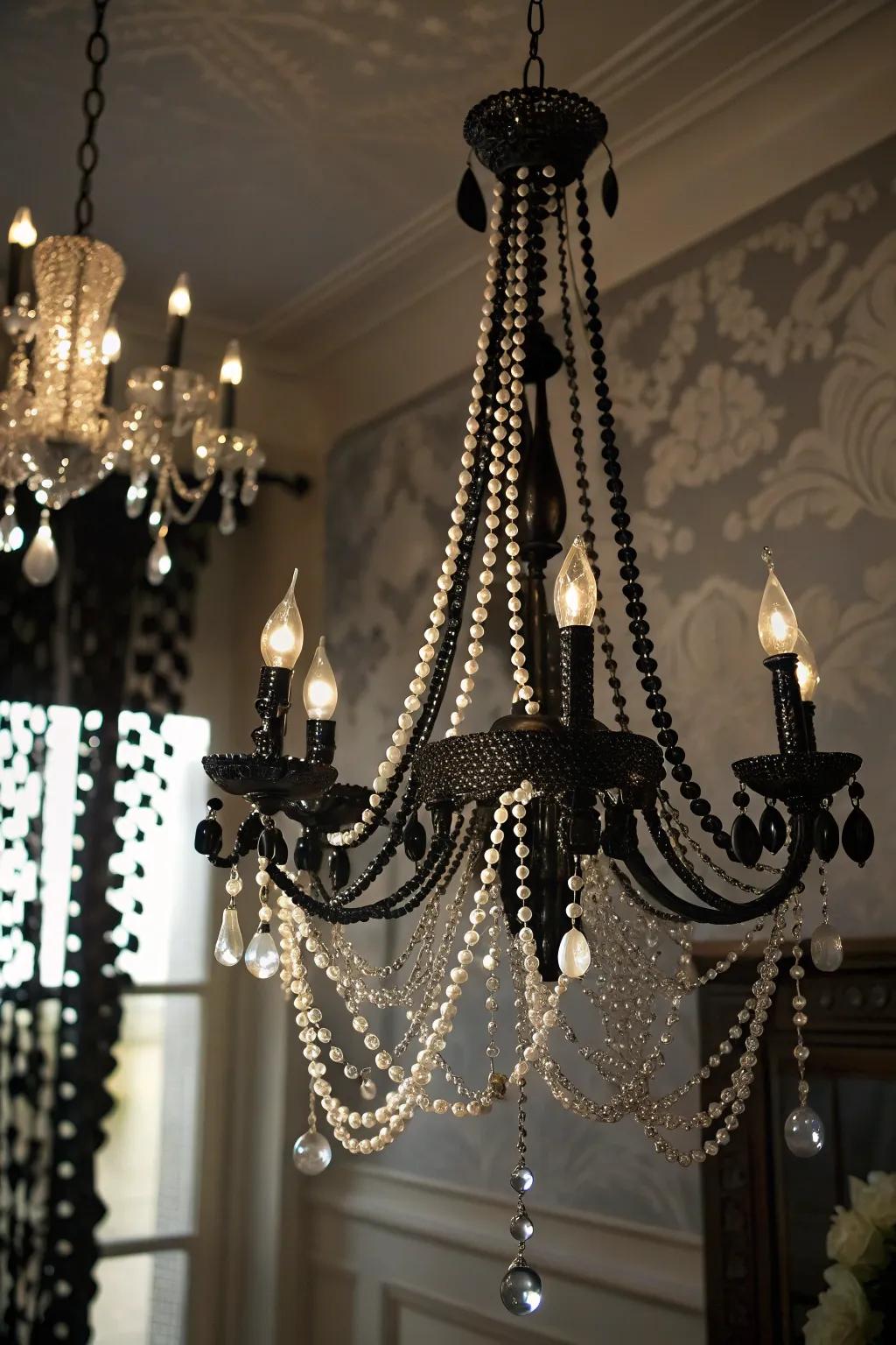 Beads and pearls provide a gothic twist to your chandelier.