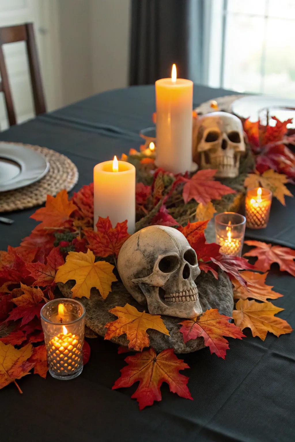 Eerie centerpieces set the tone for a spooky feast.