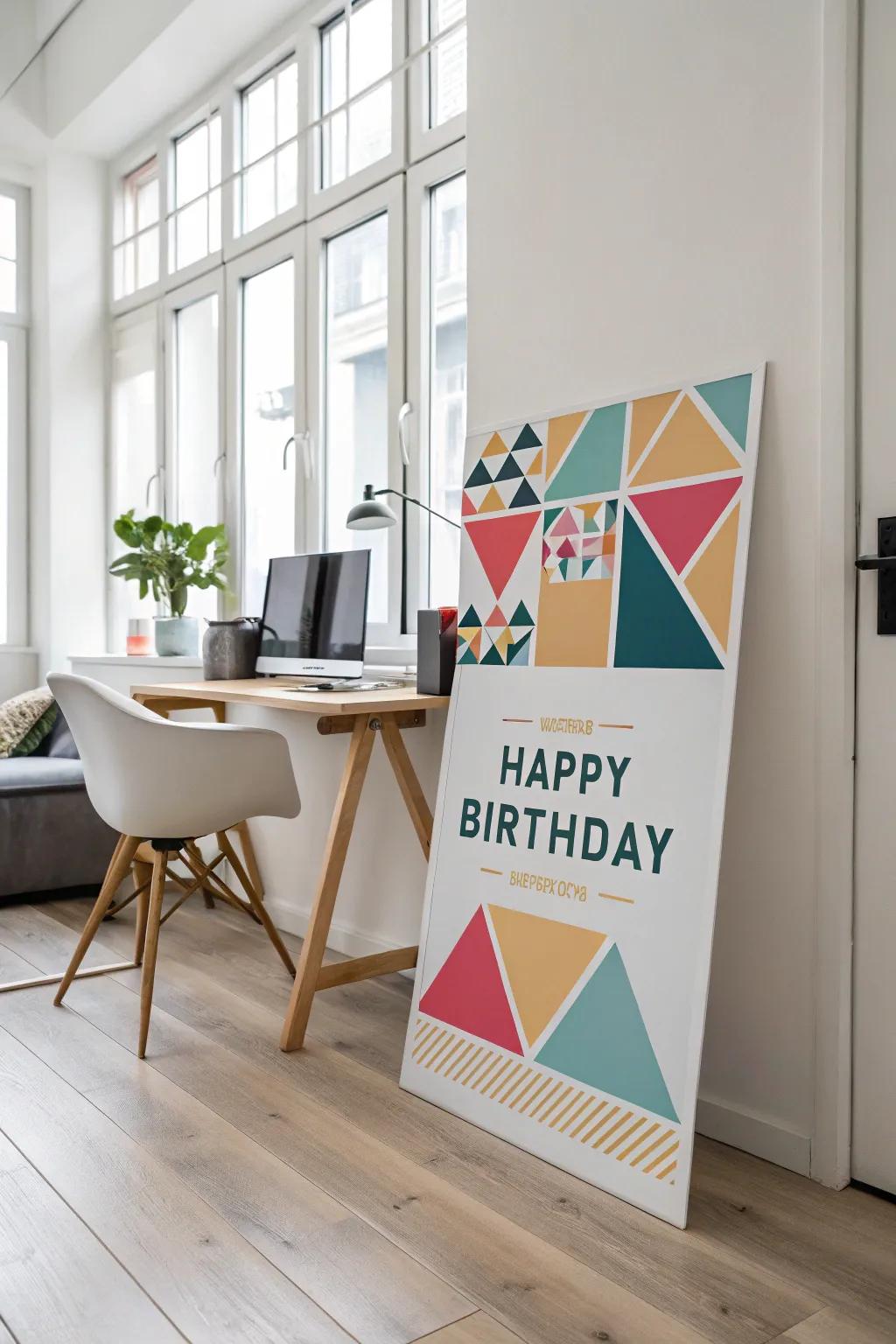 Modern geometric designs offer a contemporary birthday vibe.