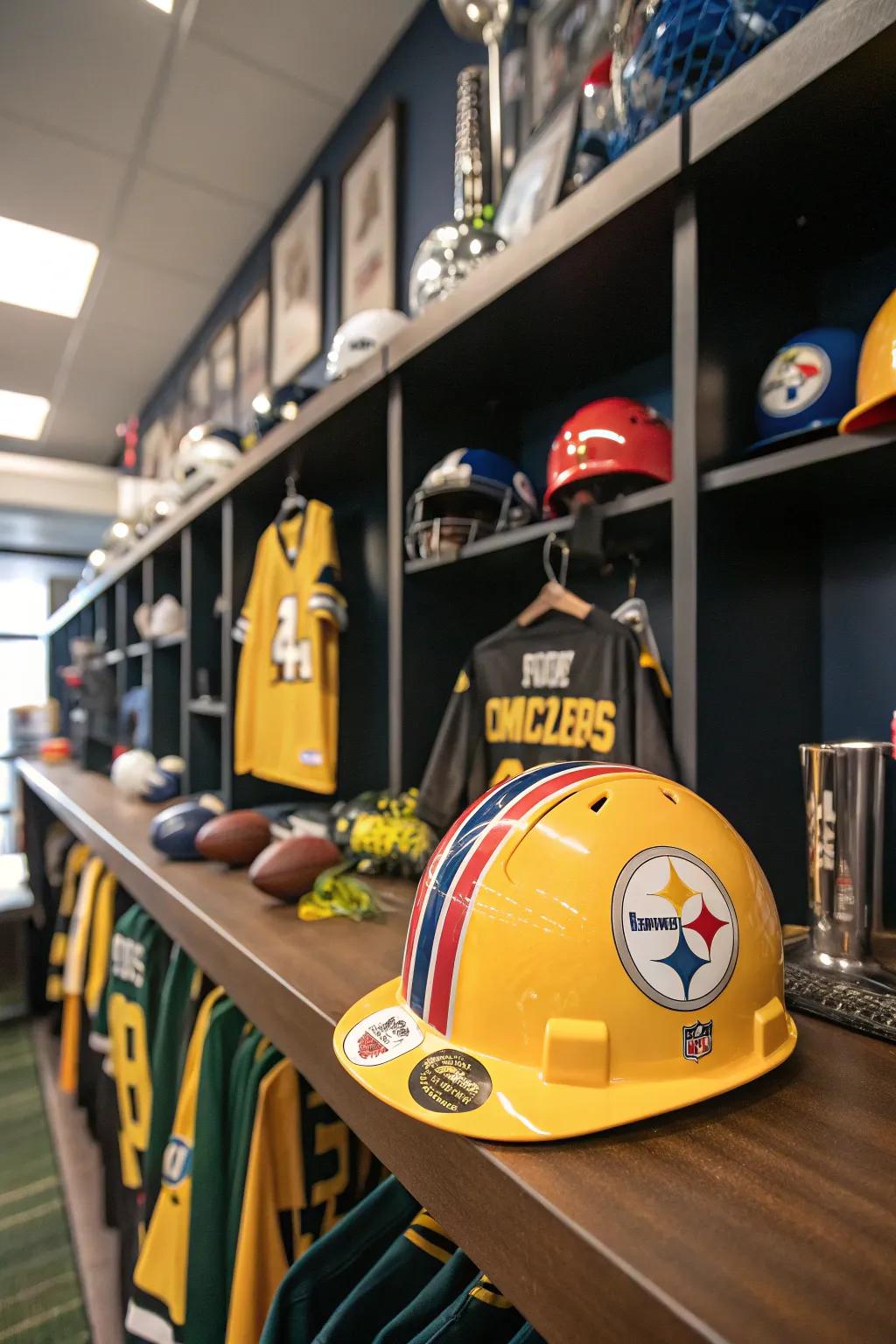 A safety helmet proudly displaying team loyalty.