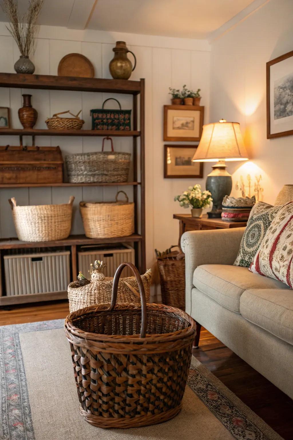 Time-worn baskets speak volumes and add charisma.