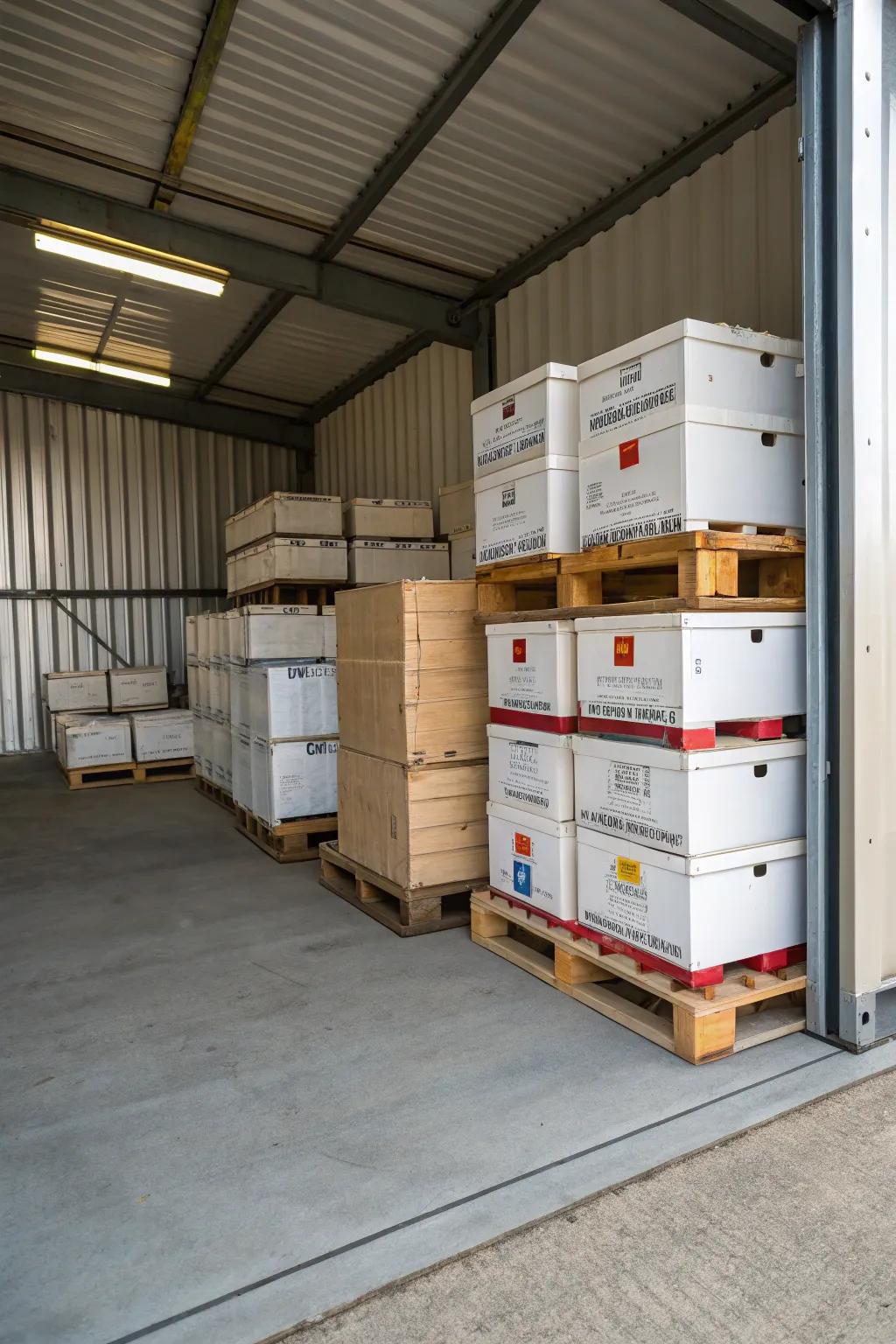 Platforms elevate items for superior air circulation and protection.