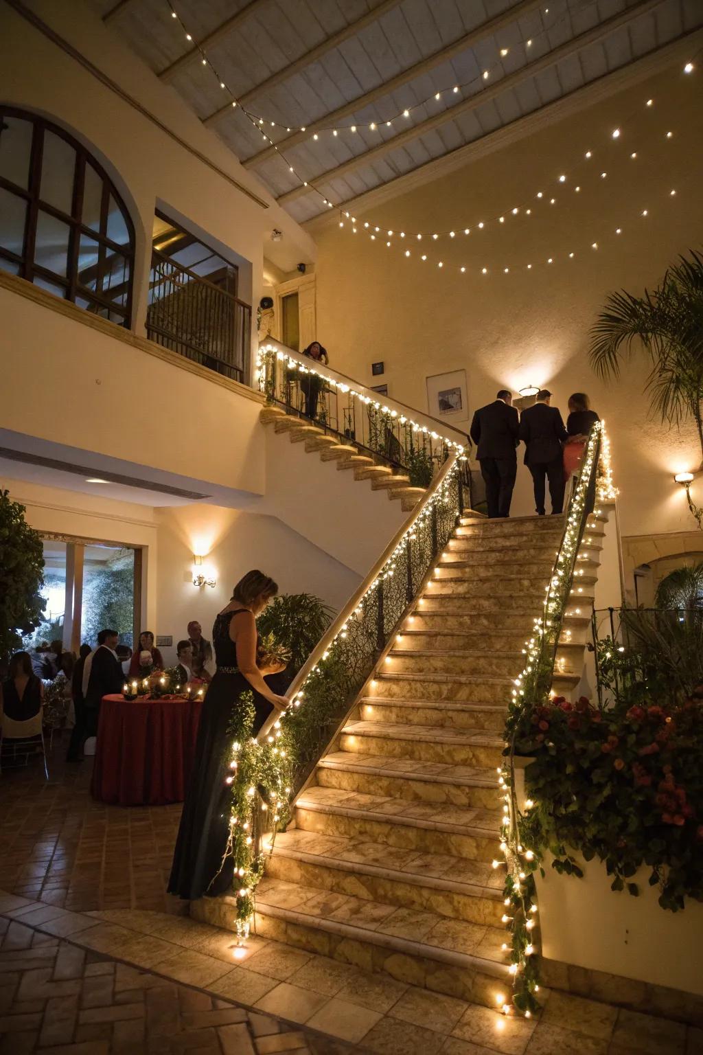 Staircases lined with lights for safety and elegance.