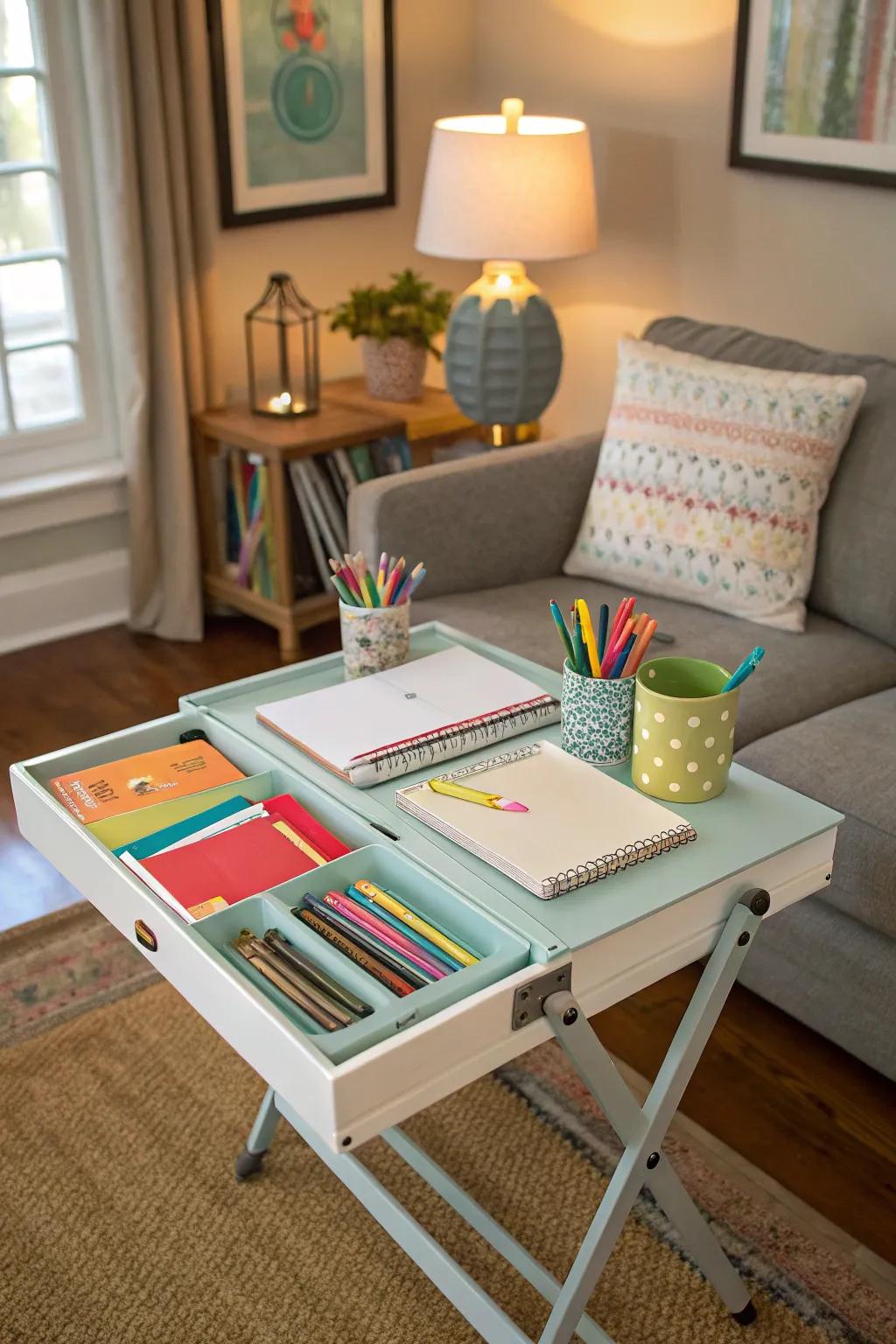 A retractable homework area saving space.