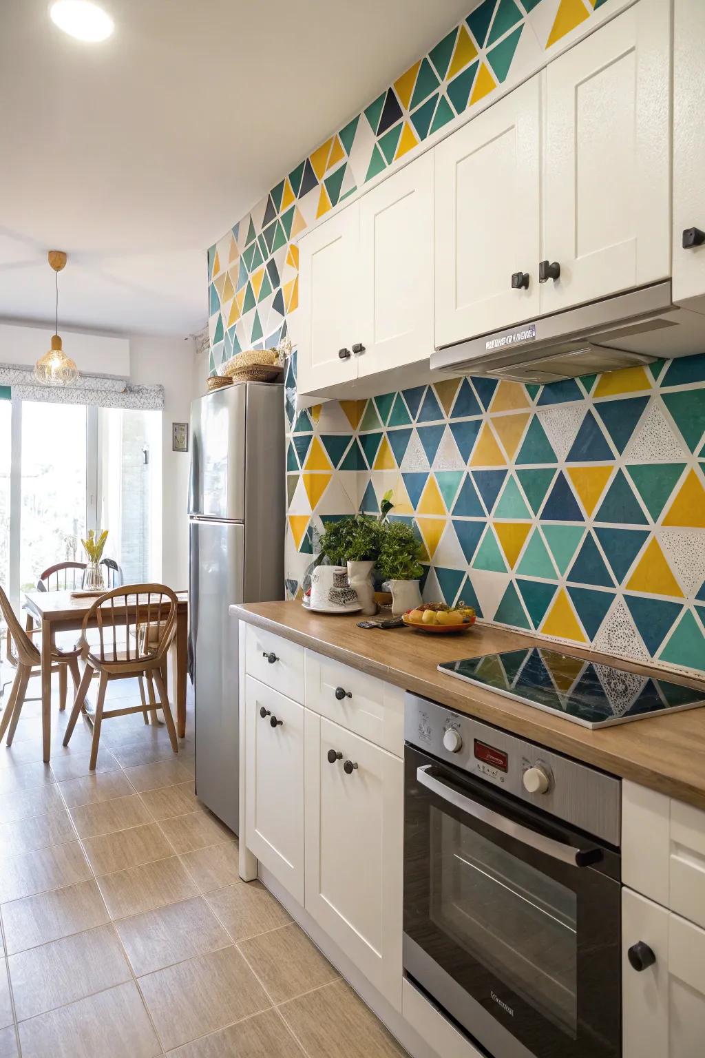 Geometric stencils allow you to create a personalized backsplash design.