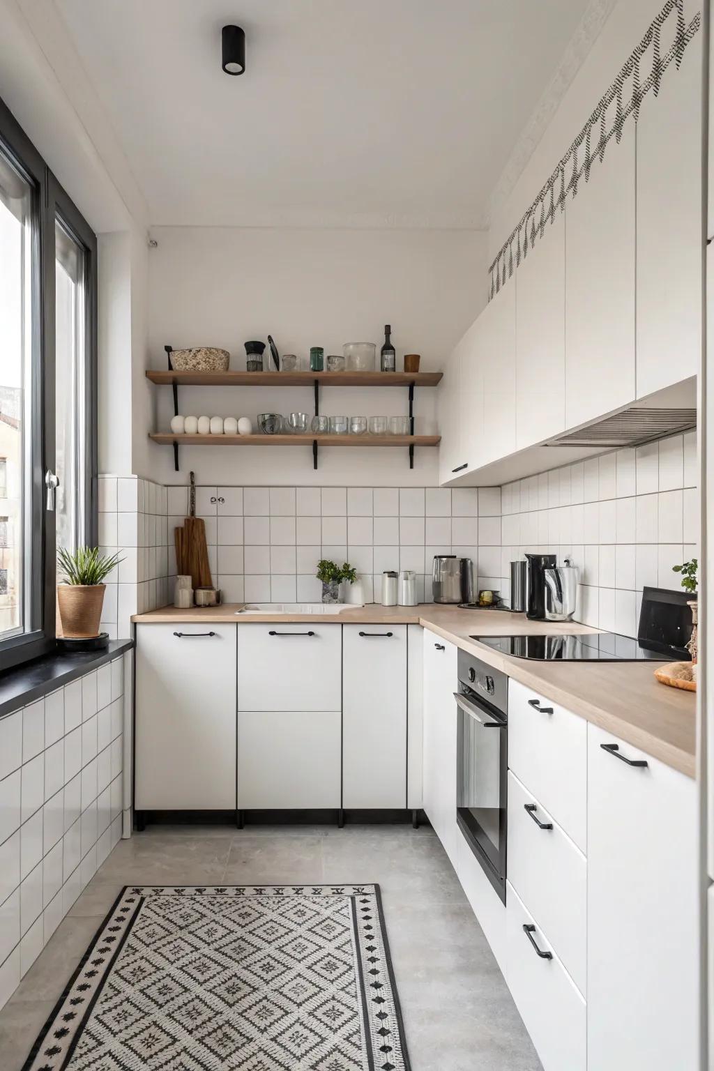 Plain dark and light trims make your kitchen feel calm.