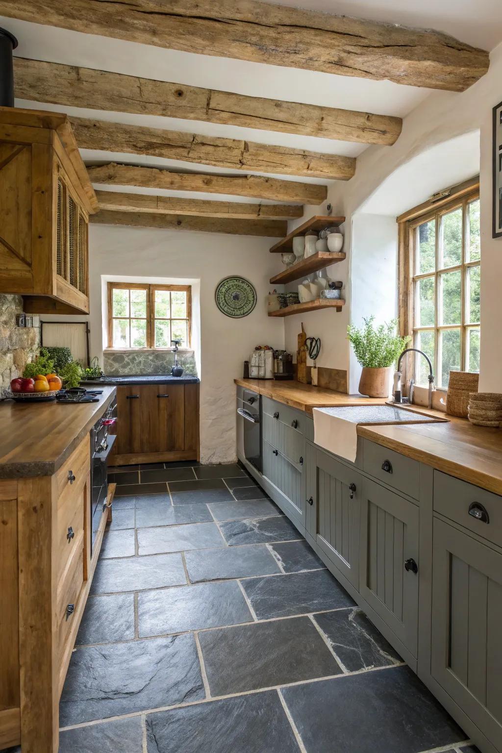 Ground your kitchen with the natural appeal of slate tiles.