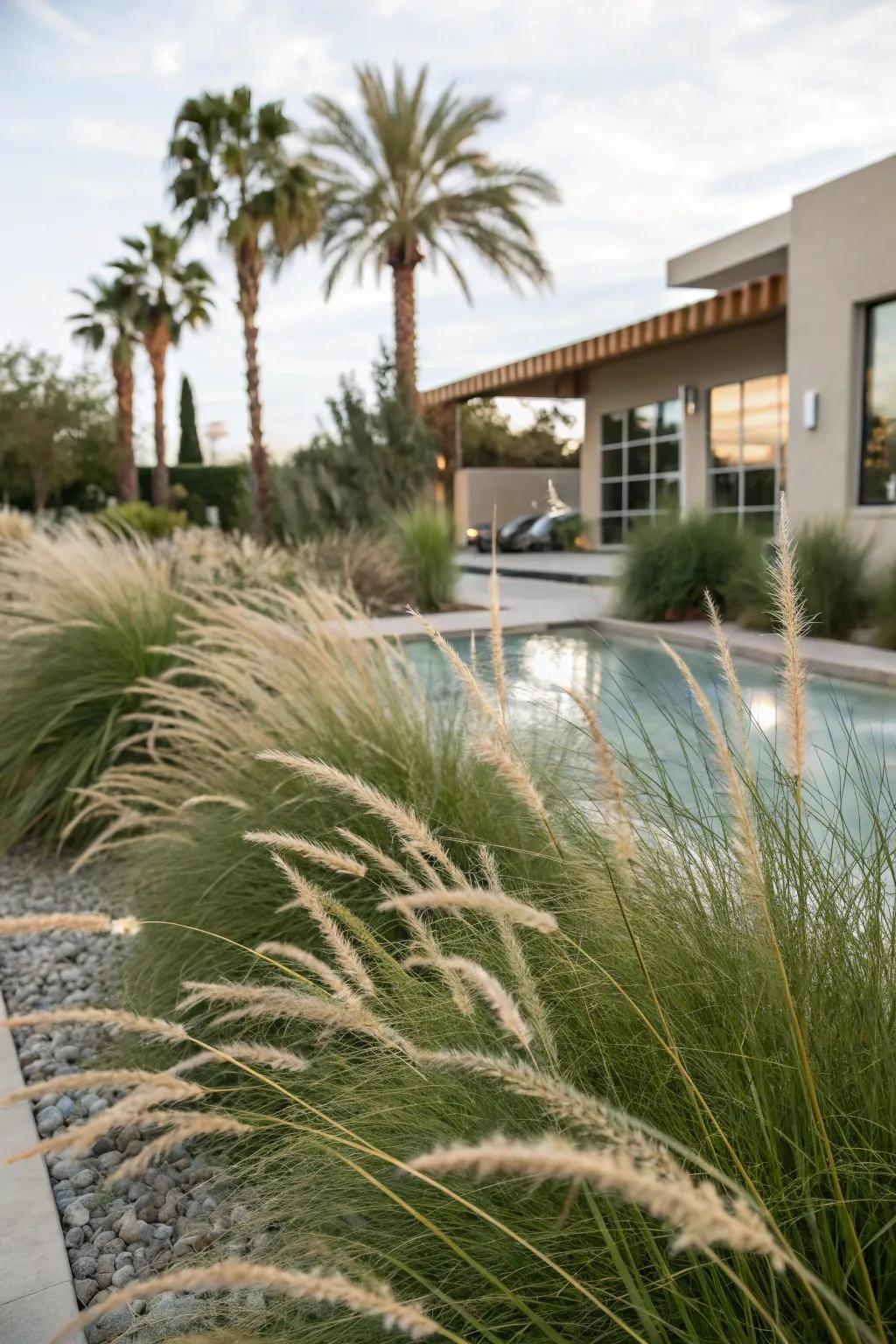 Ornamental grasses providing privacy in a Las Vegas backyard.