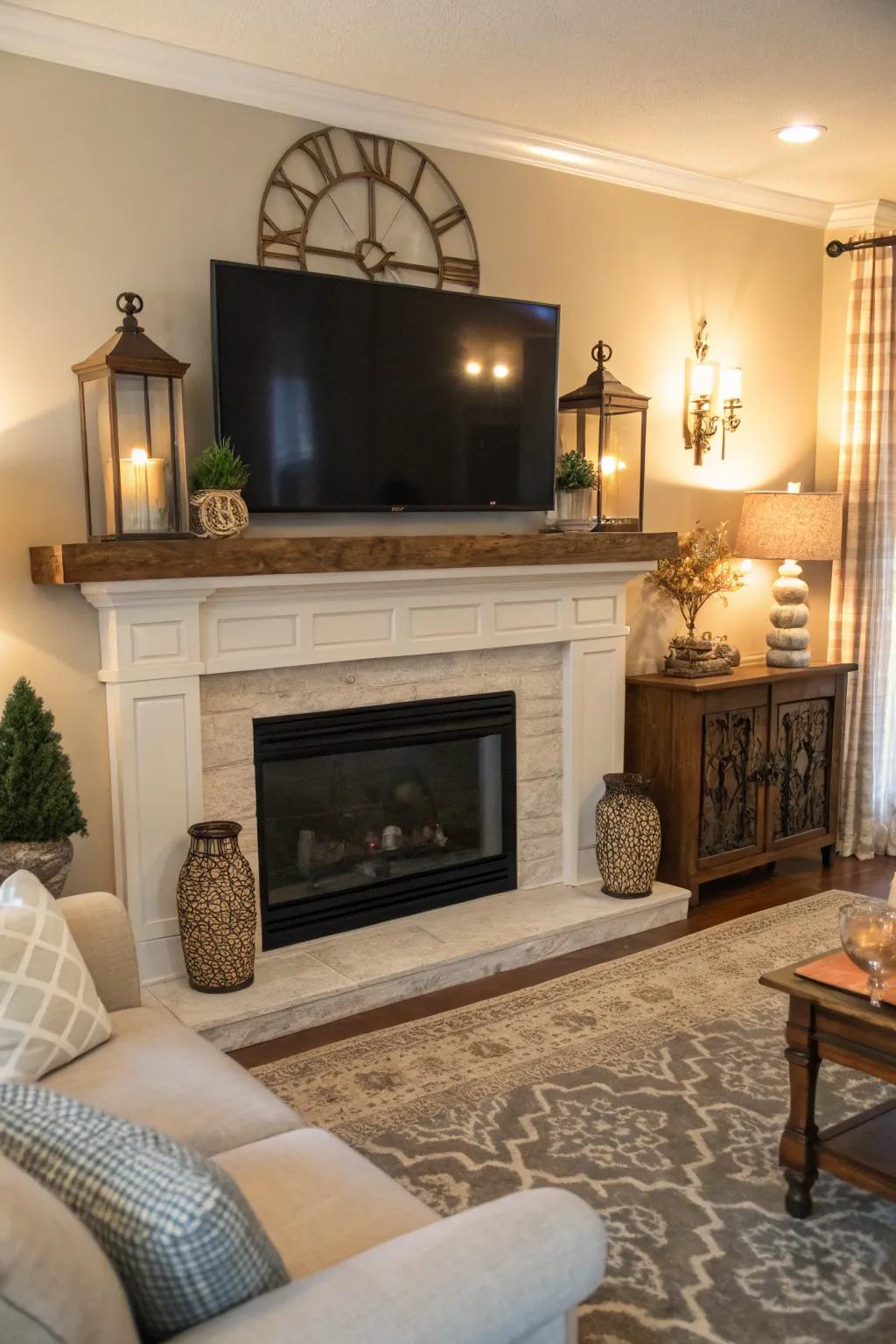 A statement mantel becomes the room's focal point.