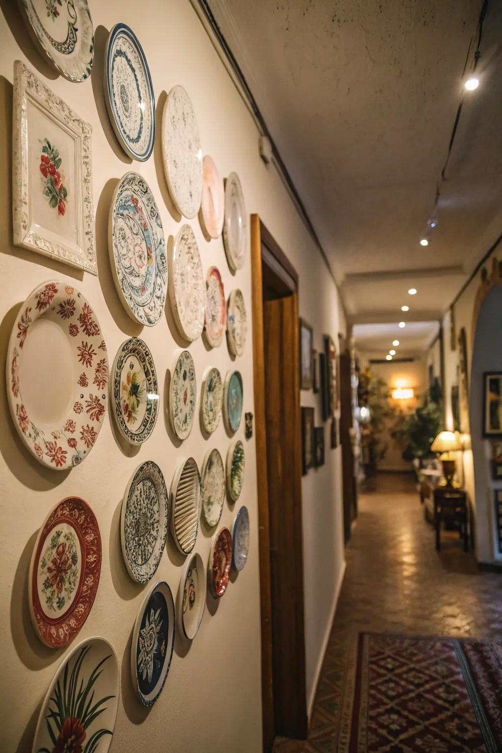 Decorative plates can add a unique personal touch to the hallway.