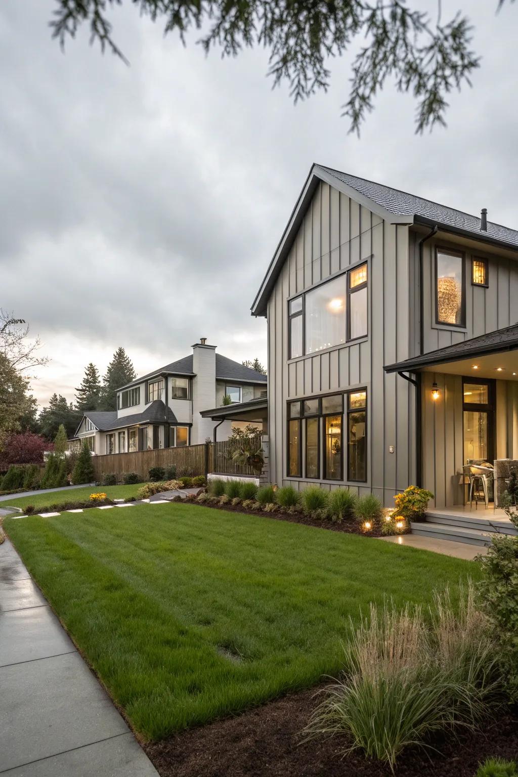 A stylish residential home featuring flat finish metal cladding for a sophisticated look.