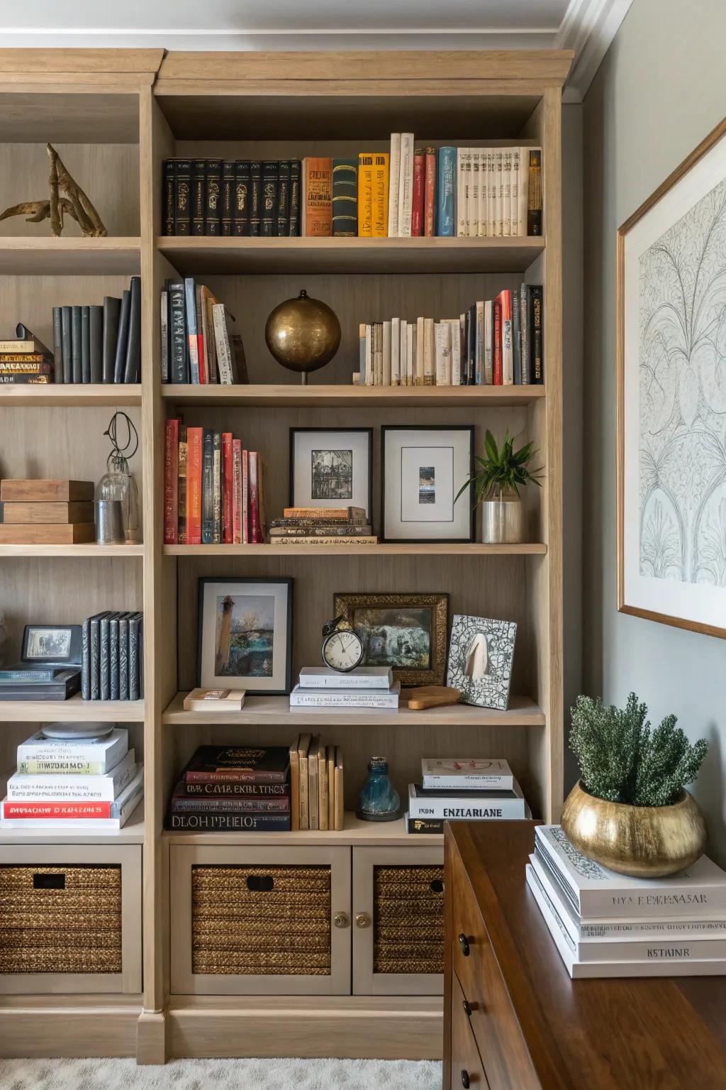 Bookshelf as an artistic display of personal style.