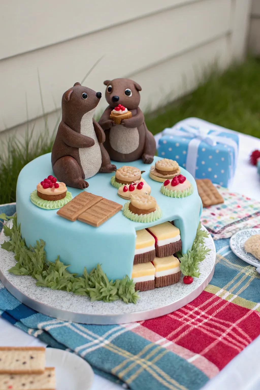 Invite whimsy to your event with an otter picnic cake.