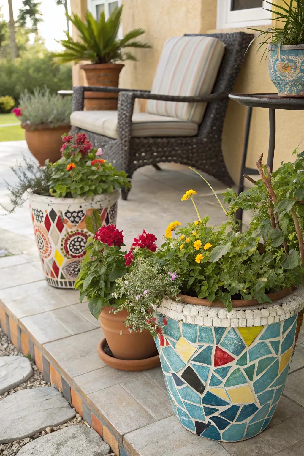 Add artistic flair with DIY mosaic pots.