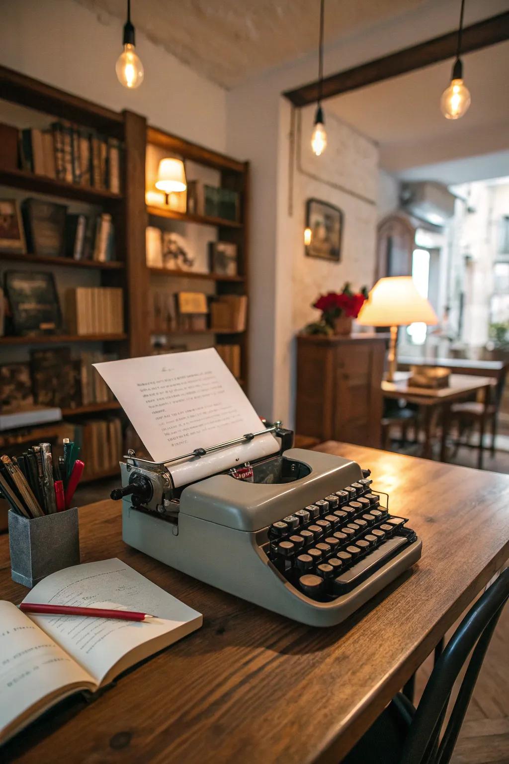 A vintage typewriter configuration gives a sense of nostalgia and encourages creativity.