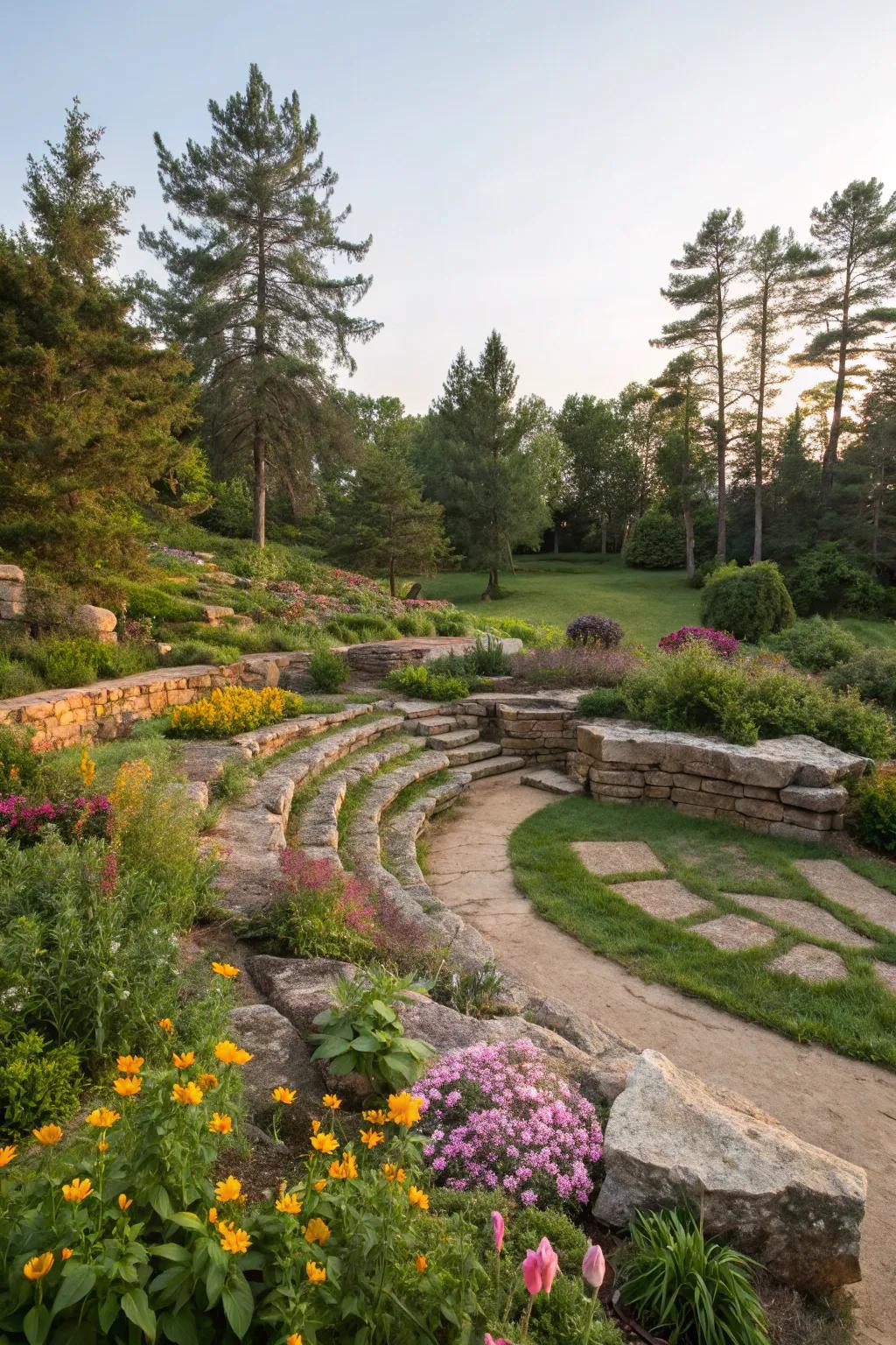 A rock amphitheater offers a stunning venue for outdoor gatherings.