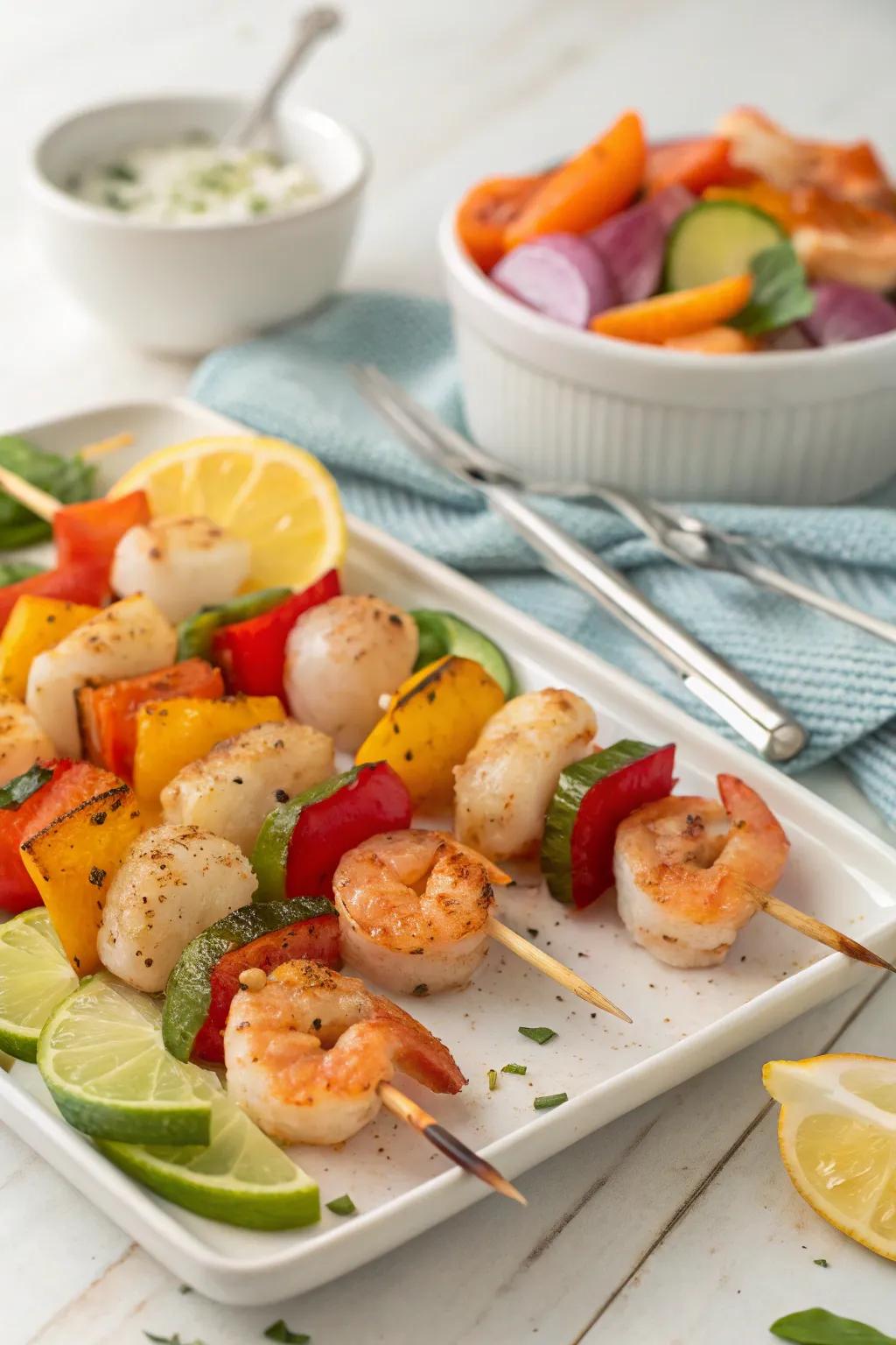 Seafood skewers, a fun and flavorful addition to any picnic.