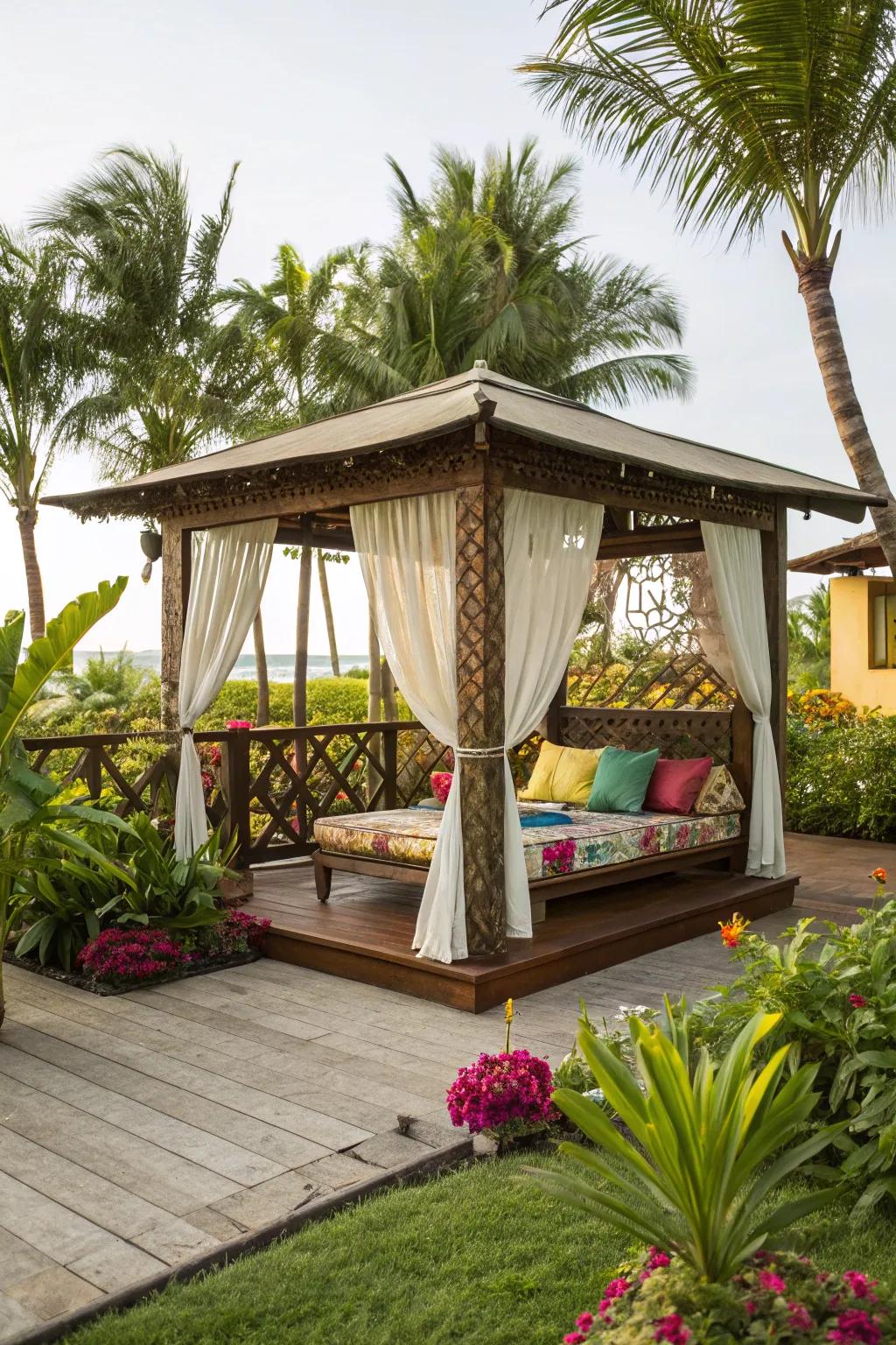 Cabanas create a tropical escape right at home.