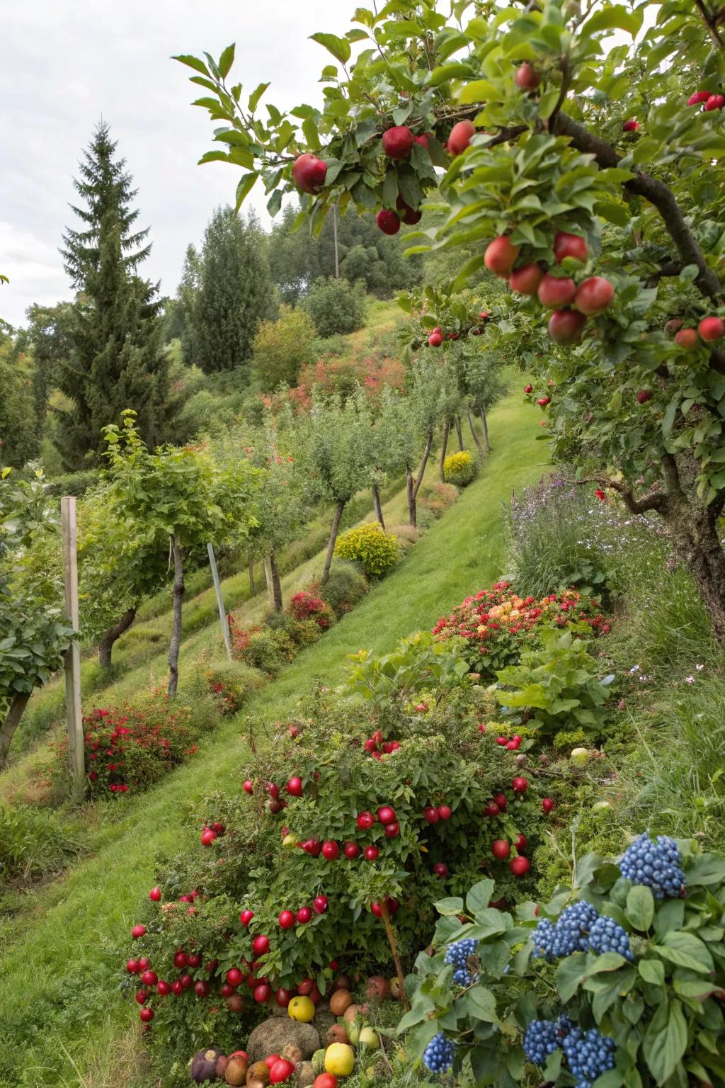 Edible plants turn this slope into a fruitful paradise.