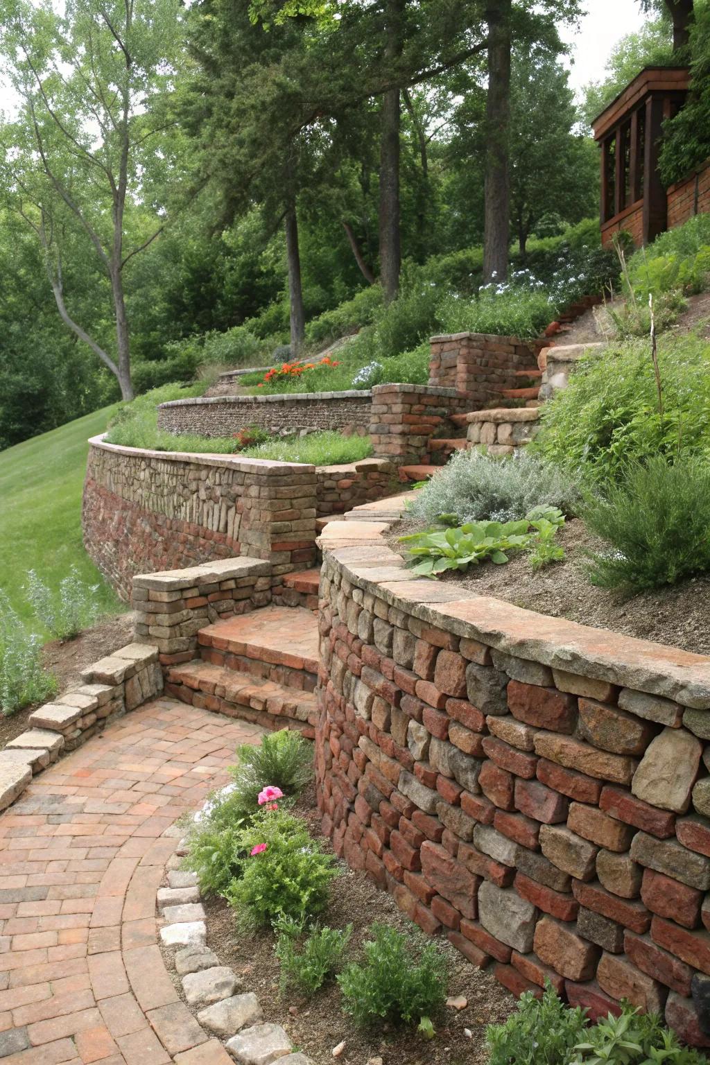 Recycled materials make sustainable and stylish retaining walls.