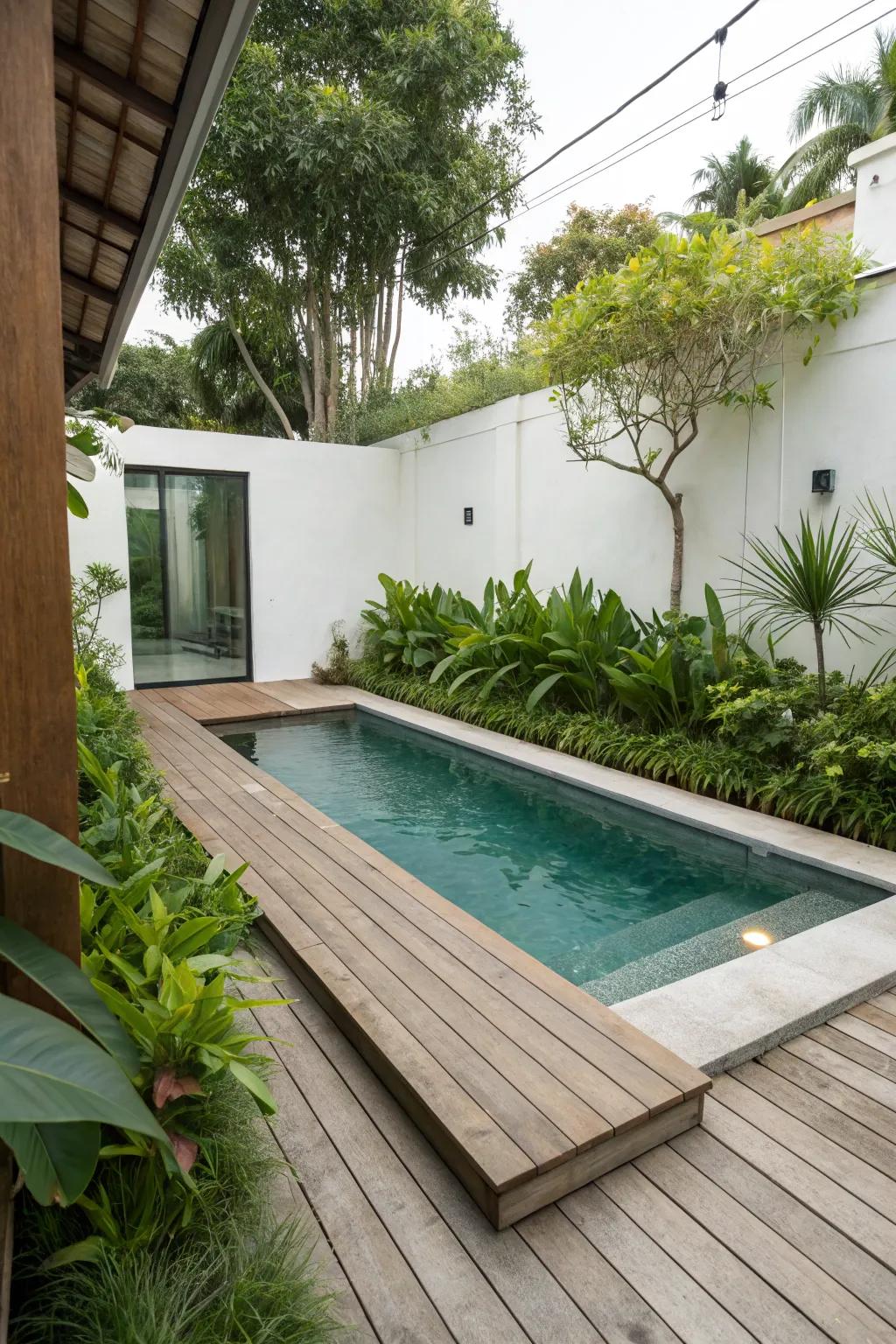 Minimalist decking emphasizing a modern pool design.