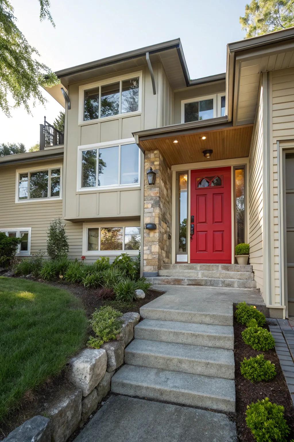 A bold entry door serves as a stunning focal point.