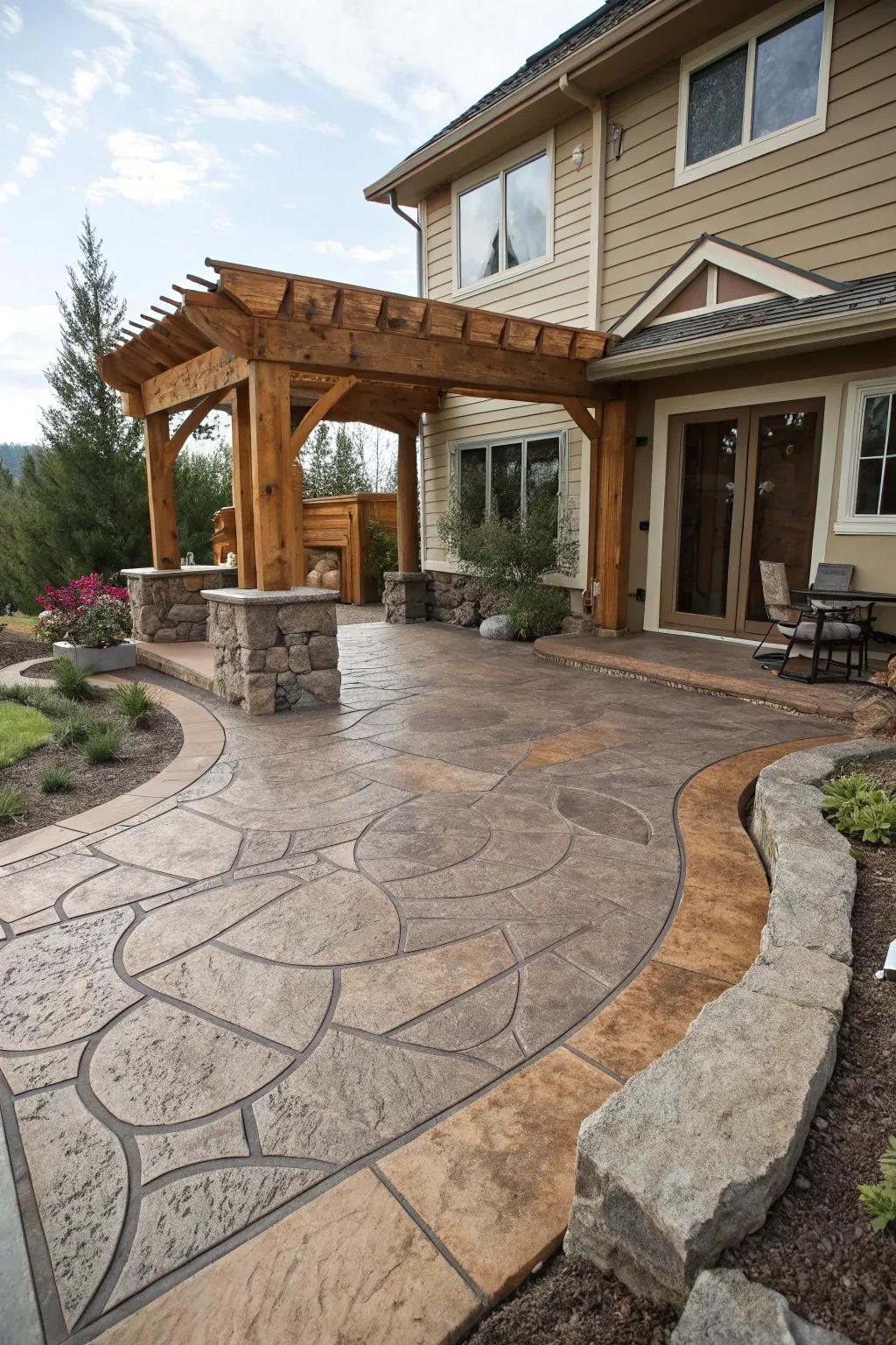 A creative blend of materials adds depth to the patio design.