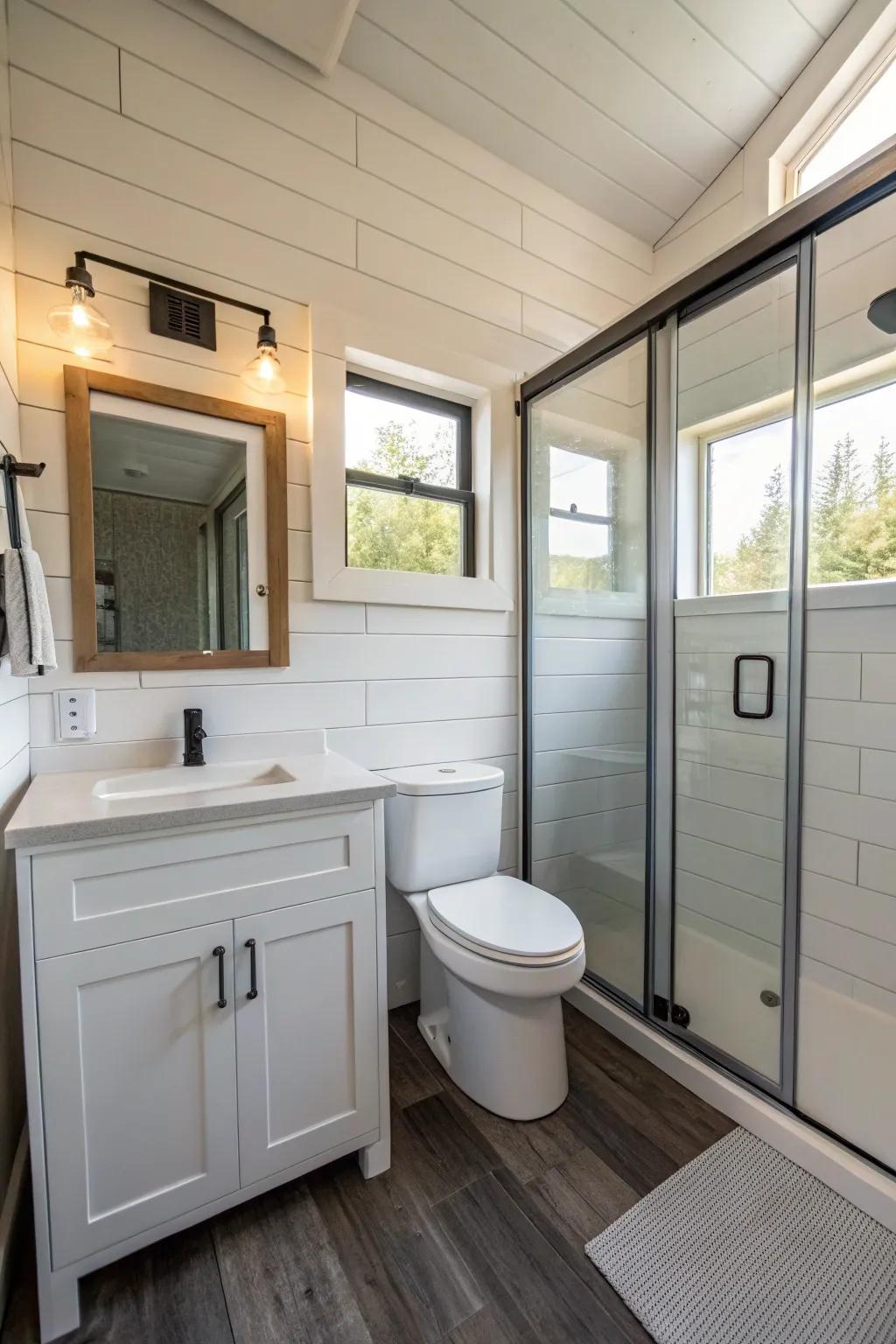 Minimalist design producing a serene, spacious bathroom sensation