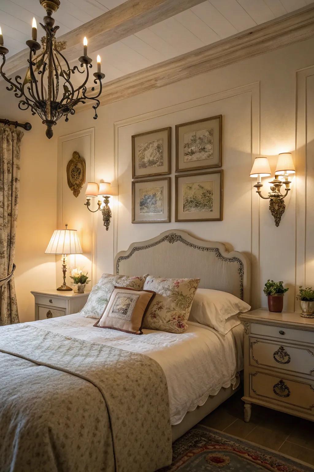Old-fashioned lighting creates a nostalgic, snug ambiance.