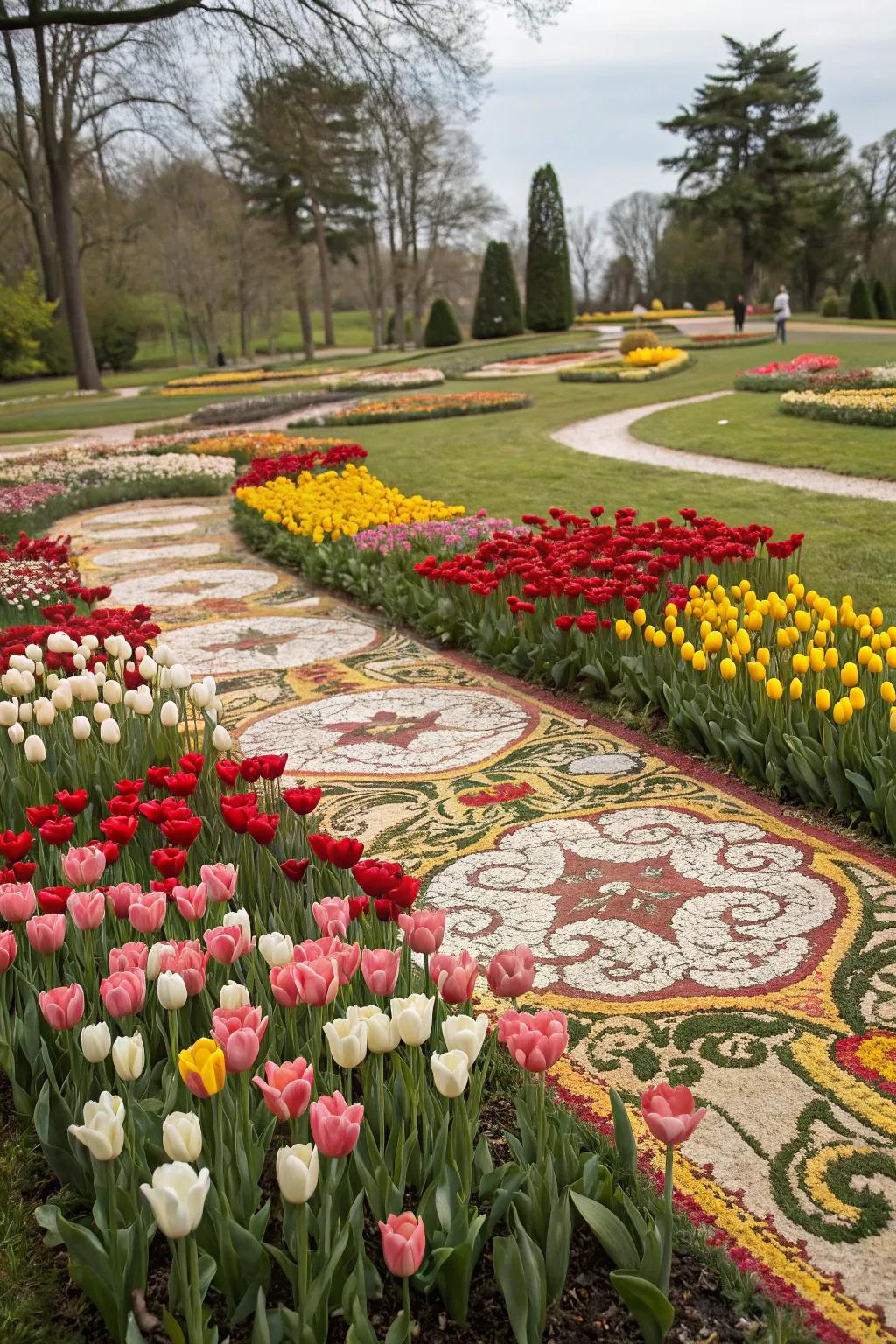 Art in nature: Mosaic tulip garden.