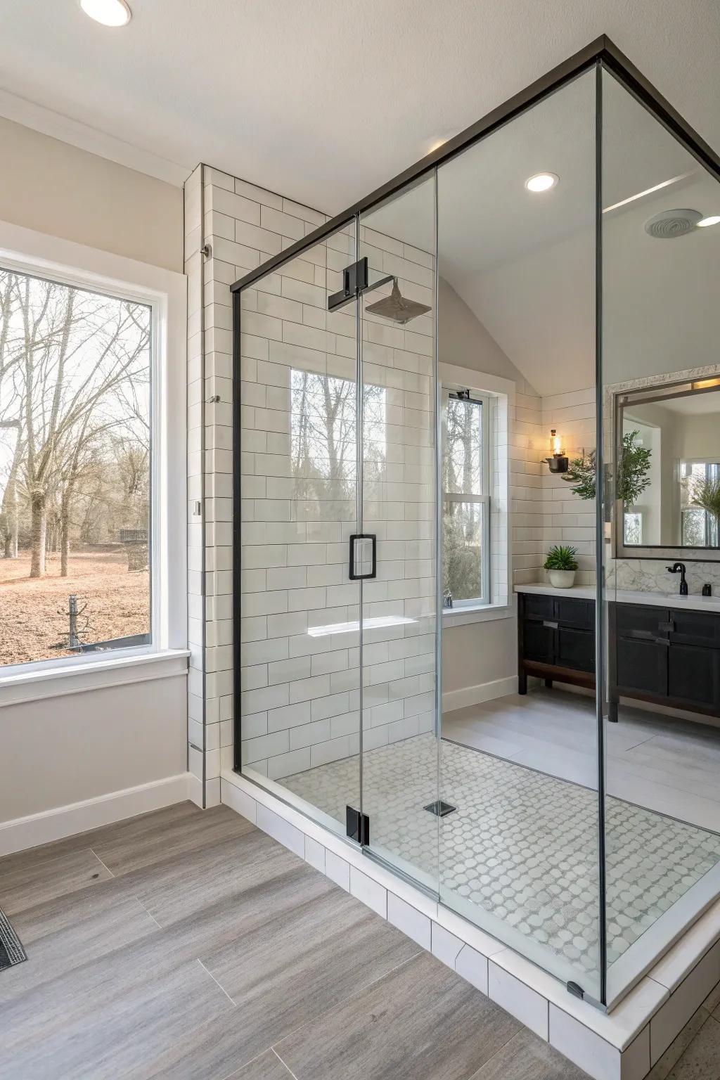 Showers without doors provide a seamless and open entry.