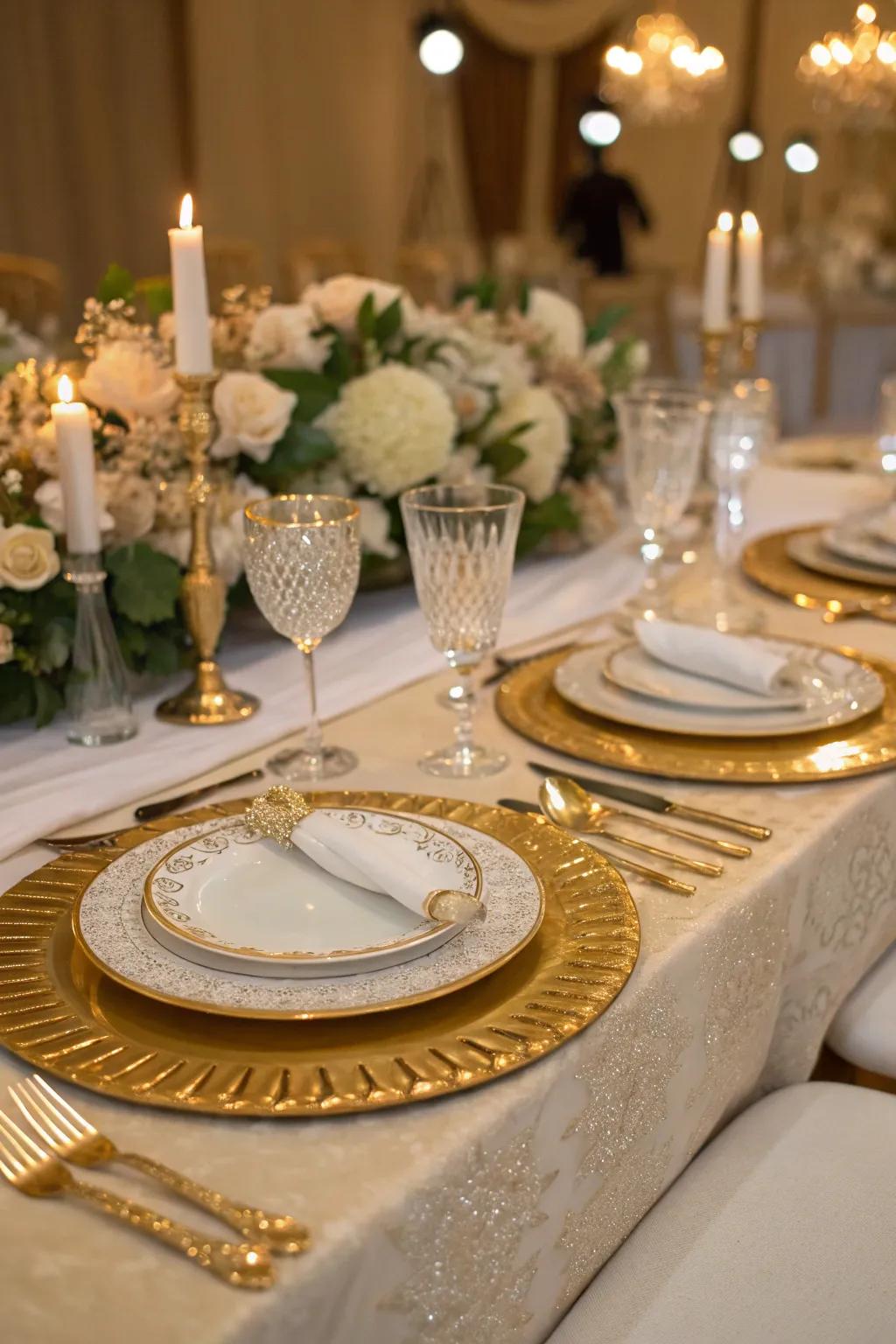 Gold accents add a touch of glamour to your tablescape.