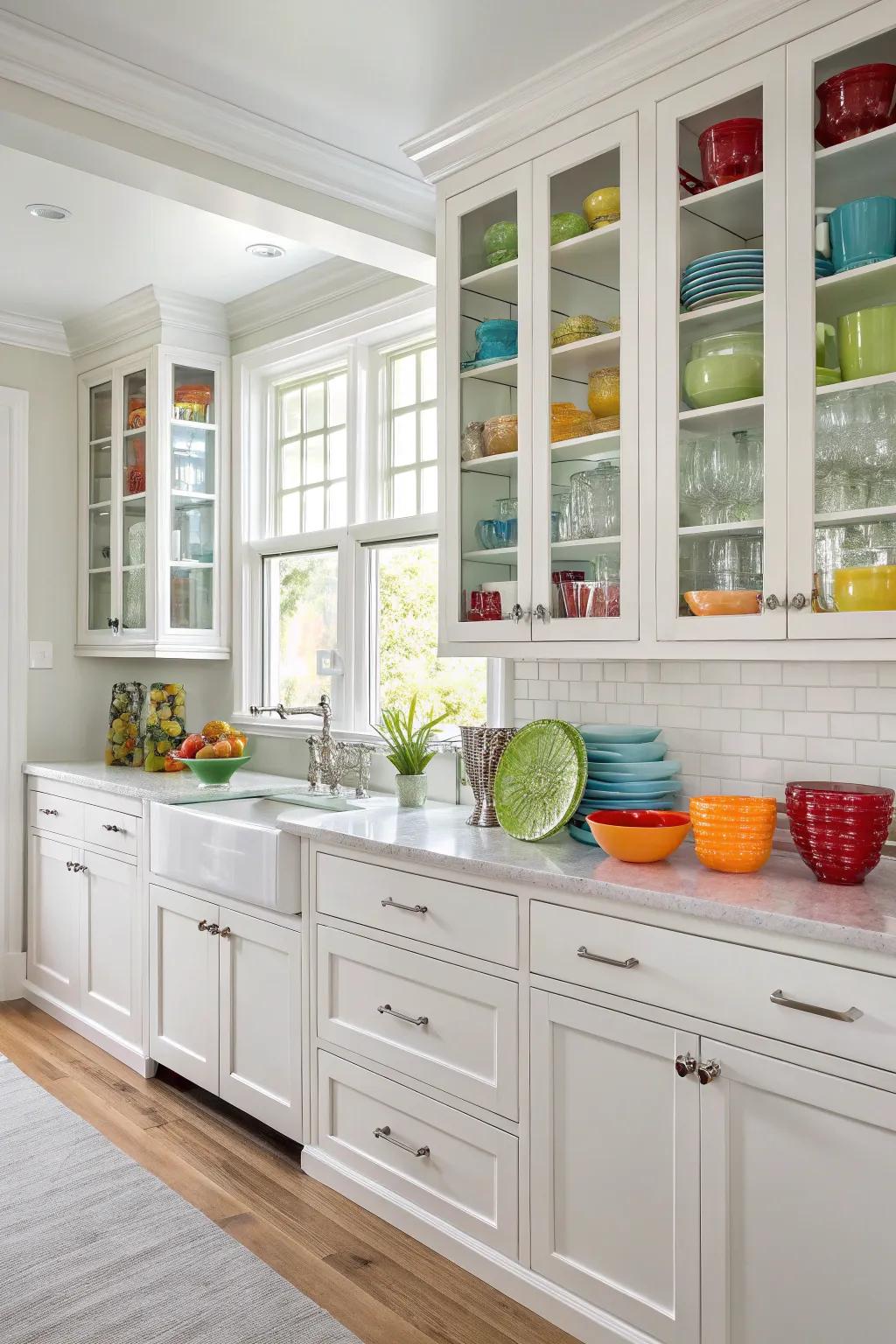 Glass-front cabinets add elegance and display opportunities.