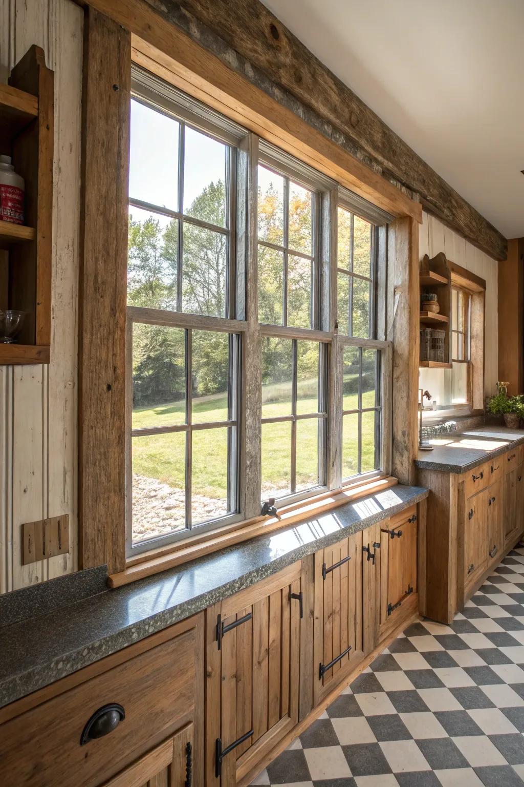 Pastoral-inspired window frames emanate countryside elegance.