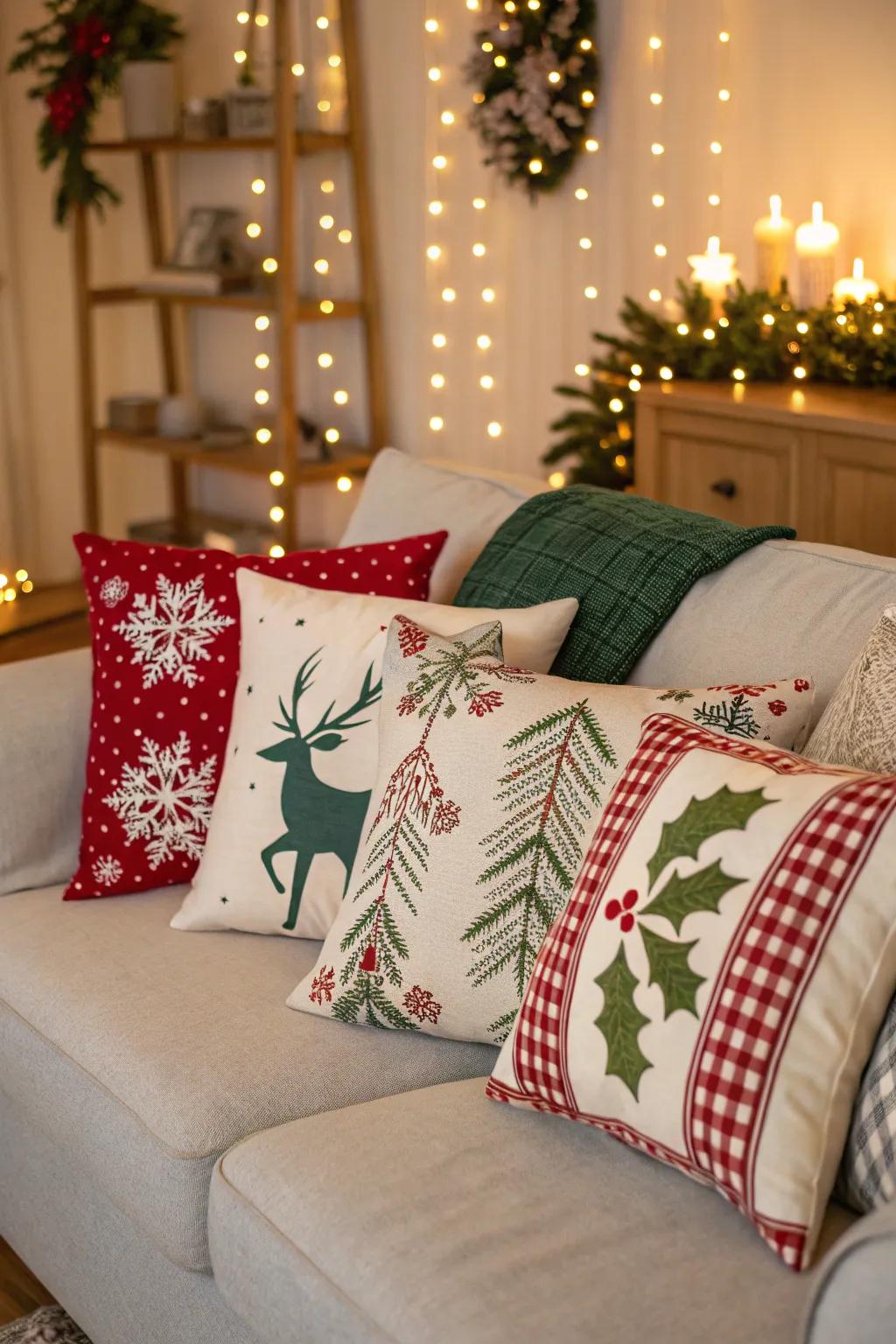 Merry cushions imbue a celebratory nuance into living expanses.