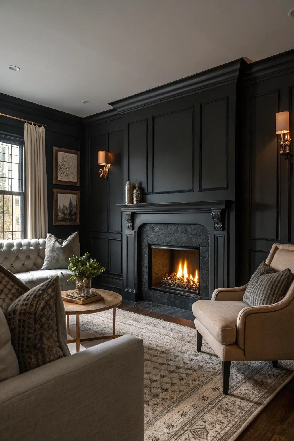 Dark hues create a cozy and dramatic atmosphere.