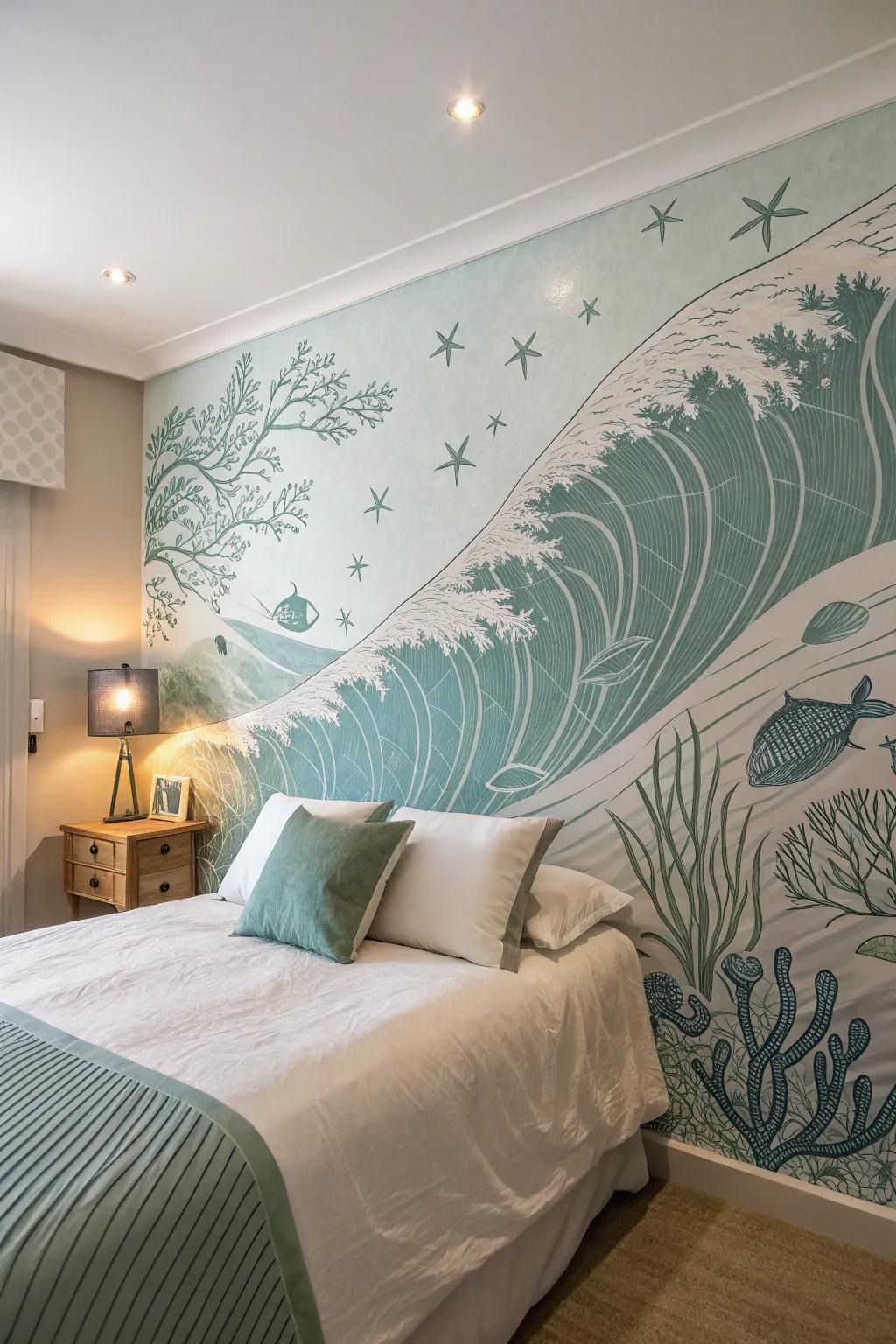 Produce a tranquil getaway with ocean-inspired wallpaper.