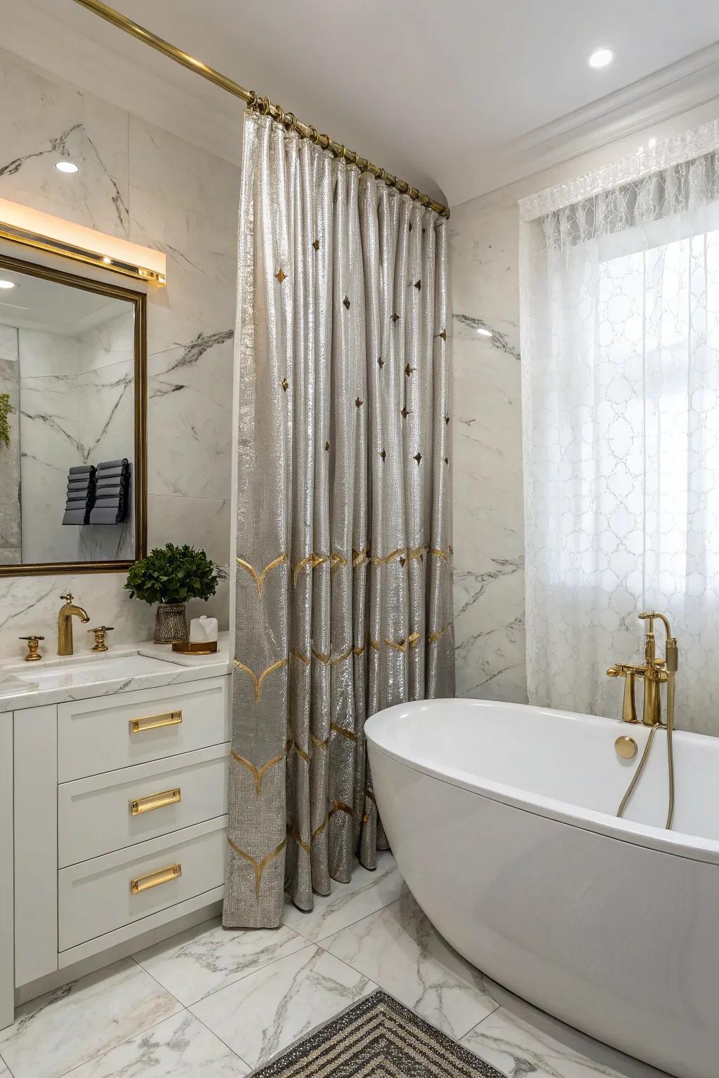 Metallic accents add a glamorous touch to your bathroom decor.