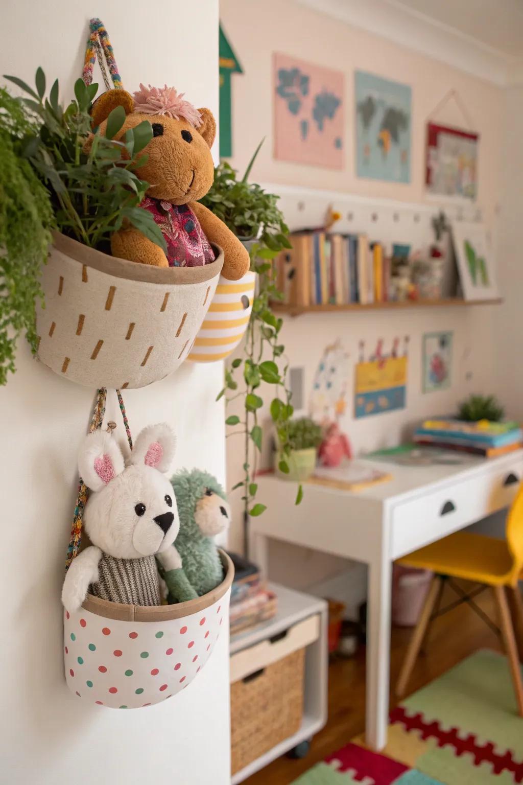 Wall planters offer a designer touch for keeping toys.