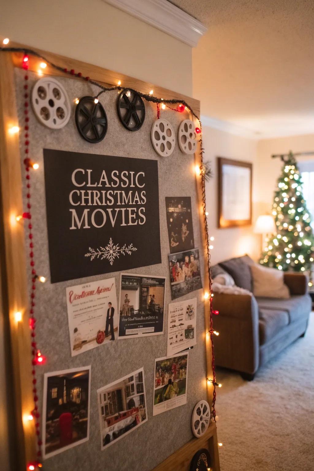 Dive into holiday classics with a movie marathon board.