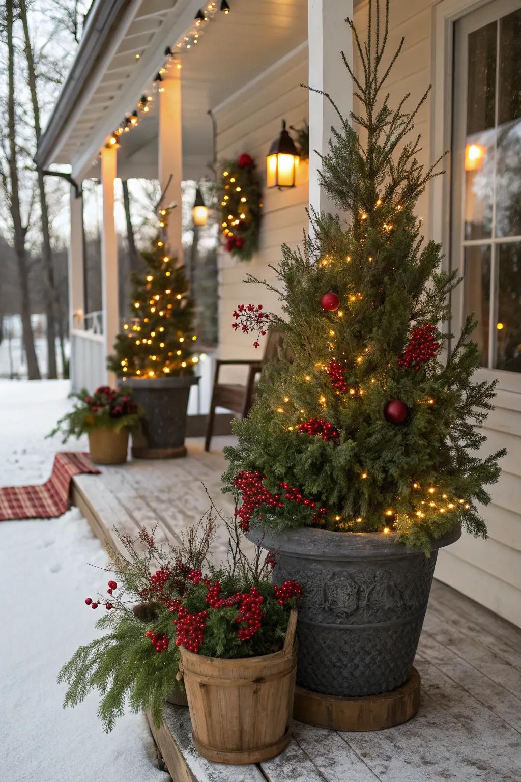 Festive foliage adds a natural, welcoming touch.