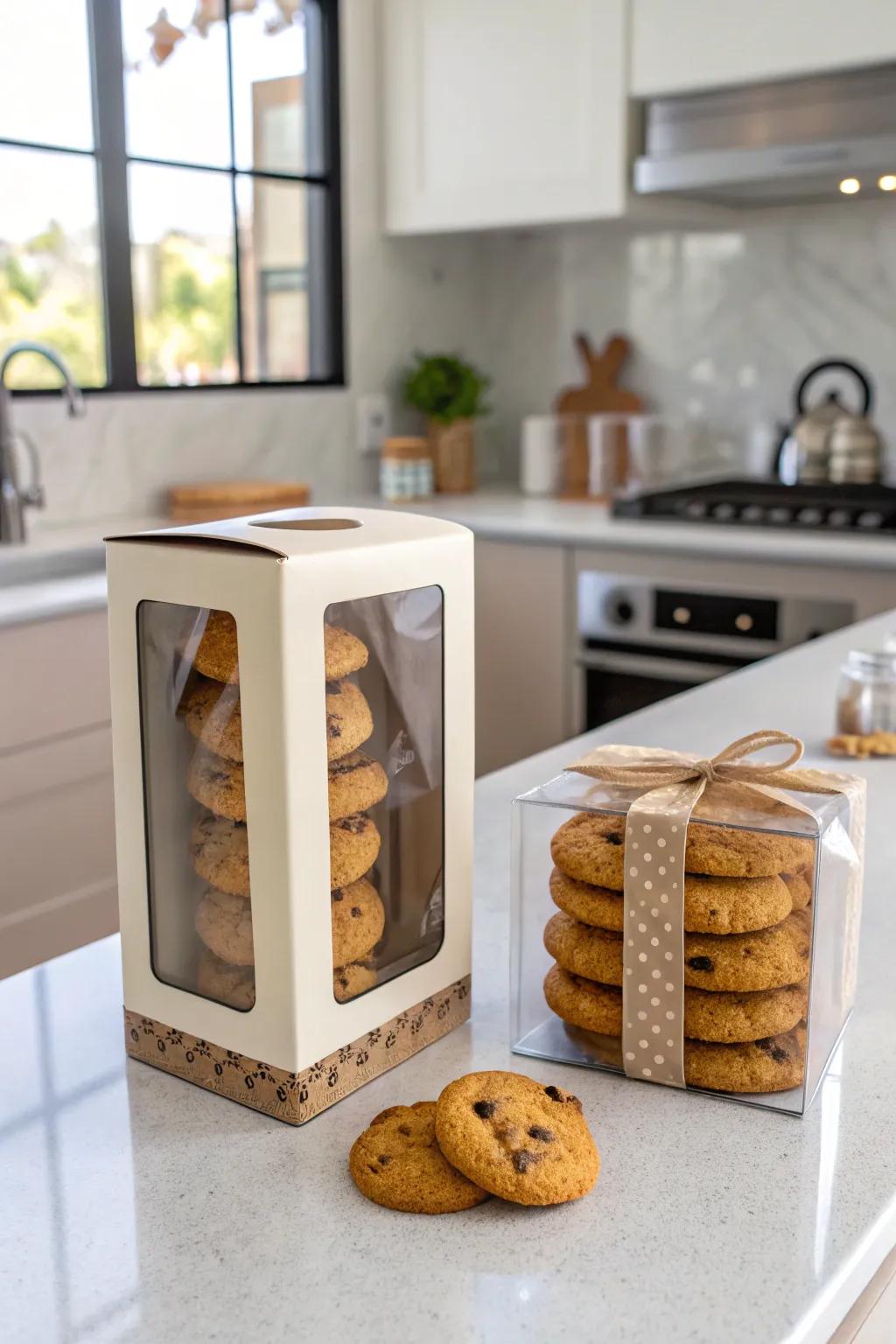 Transparent packaging highlights the cookies as the main attraction.