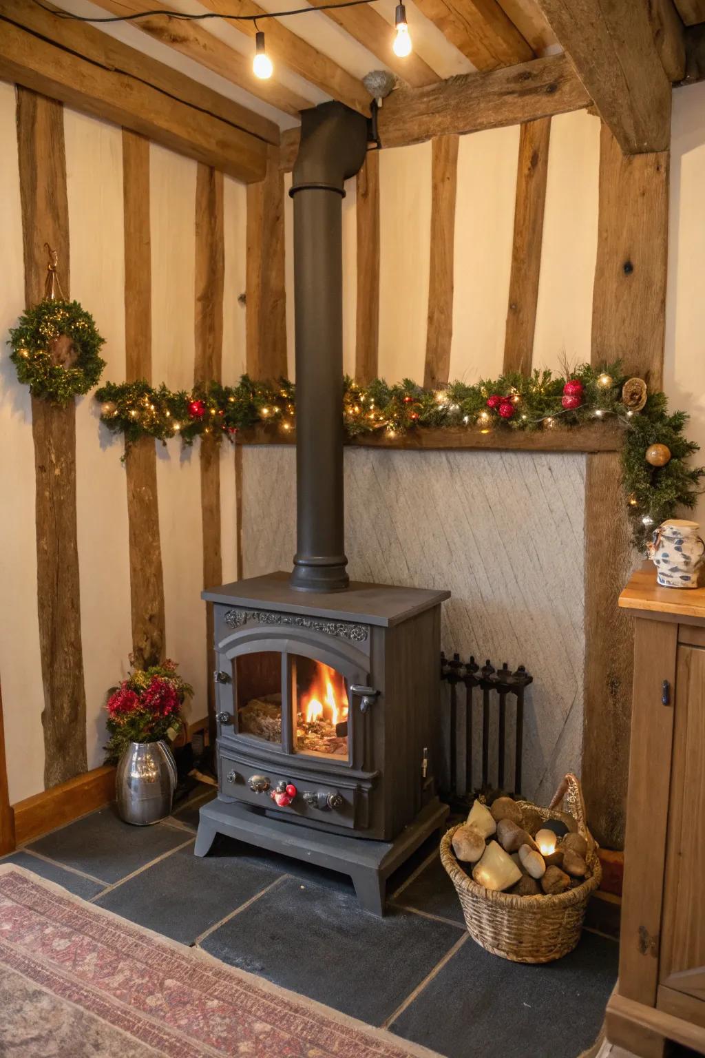 A cottage-style mantel brings a homely feel to your stove.